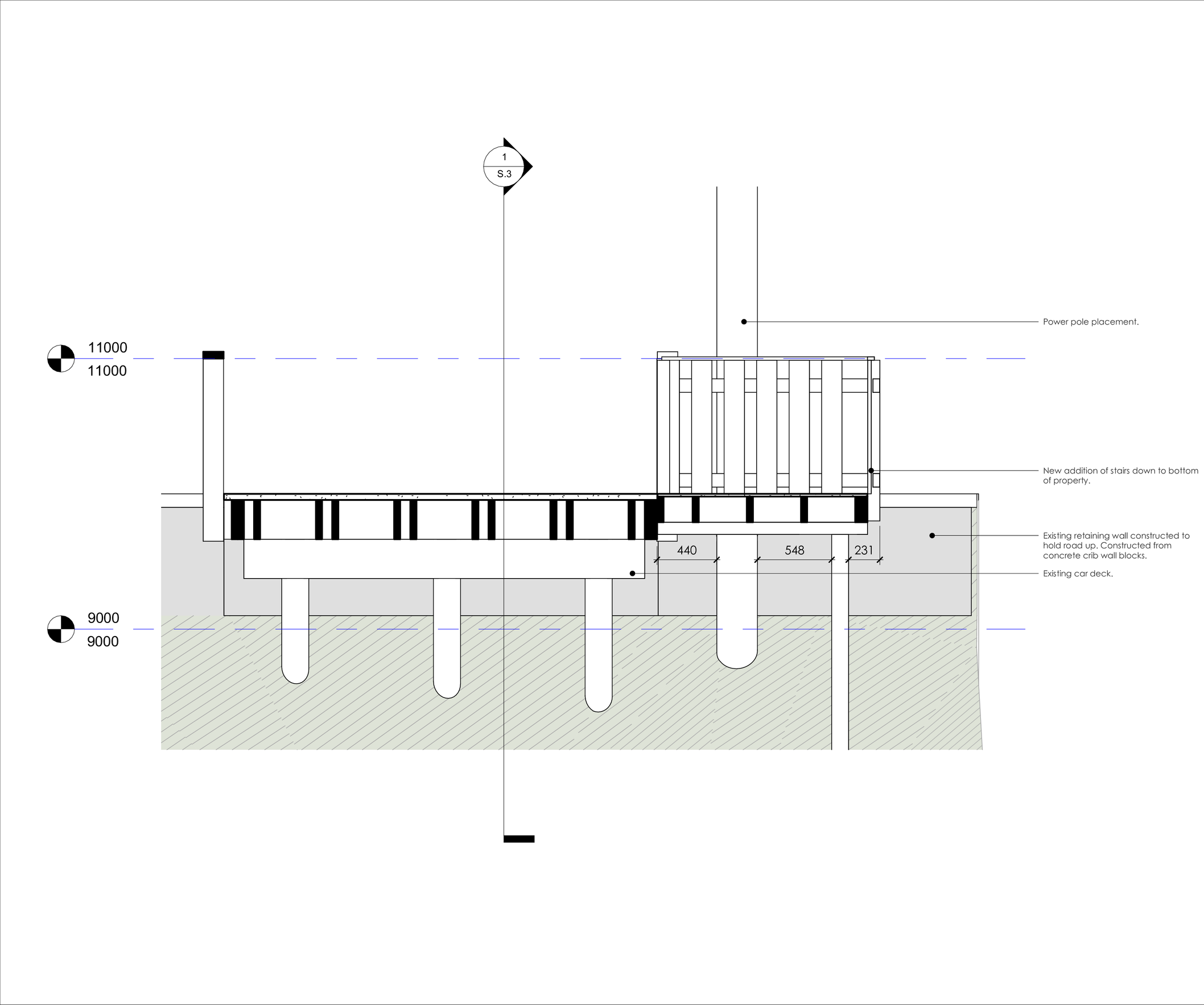 How the proposed stairs tie into the existing condition surrounding the works.