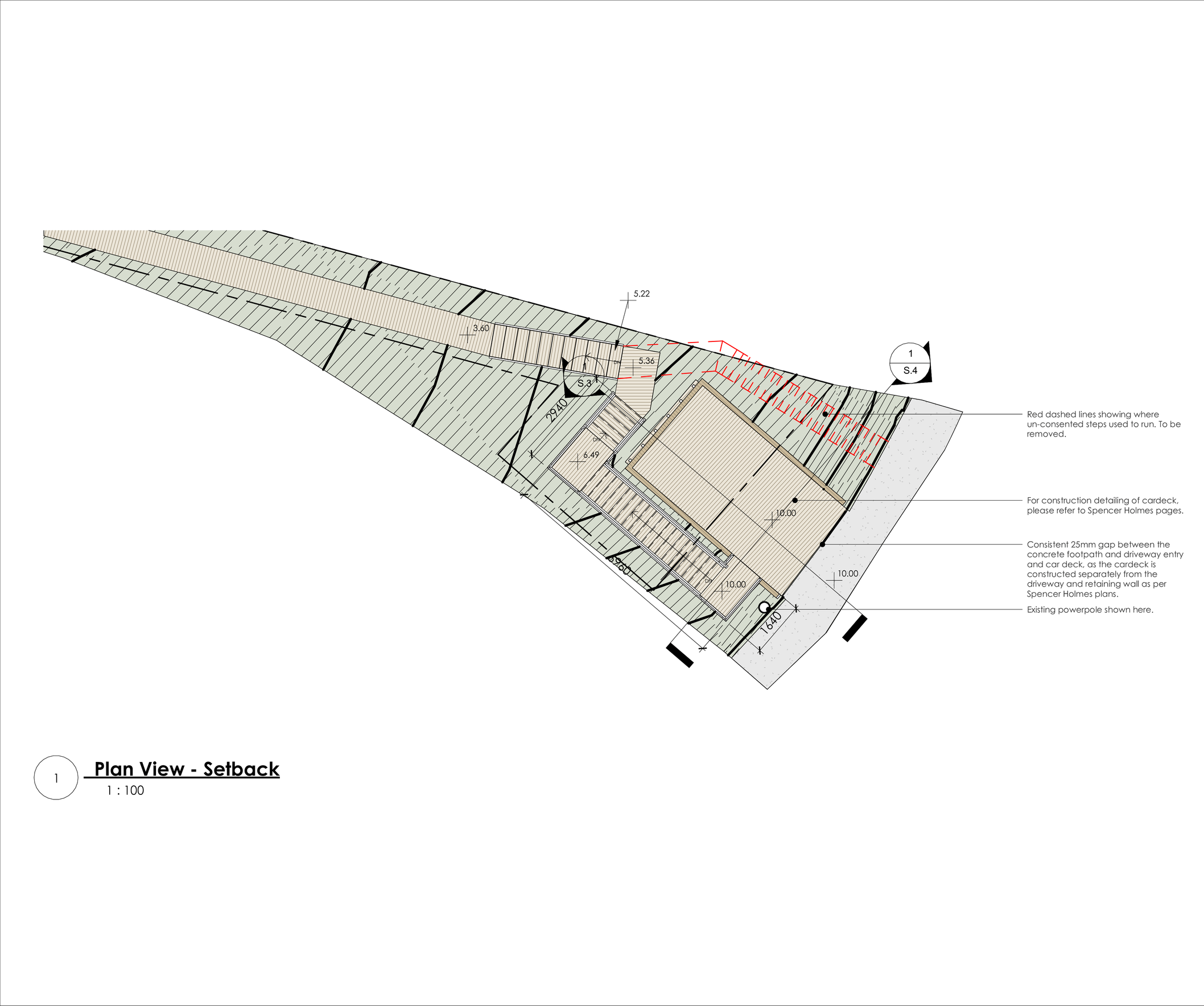 Plan view of the proposed stairs down from the existing cardeck.
