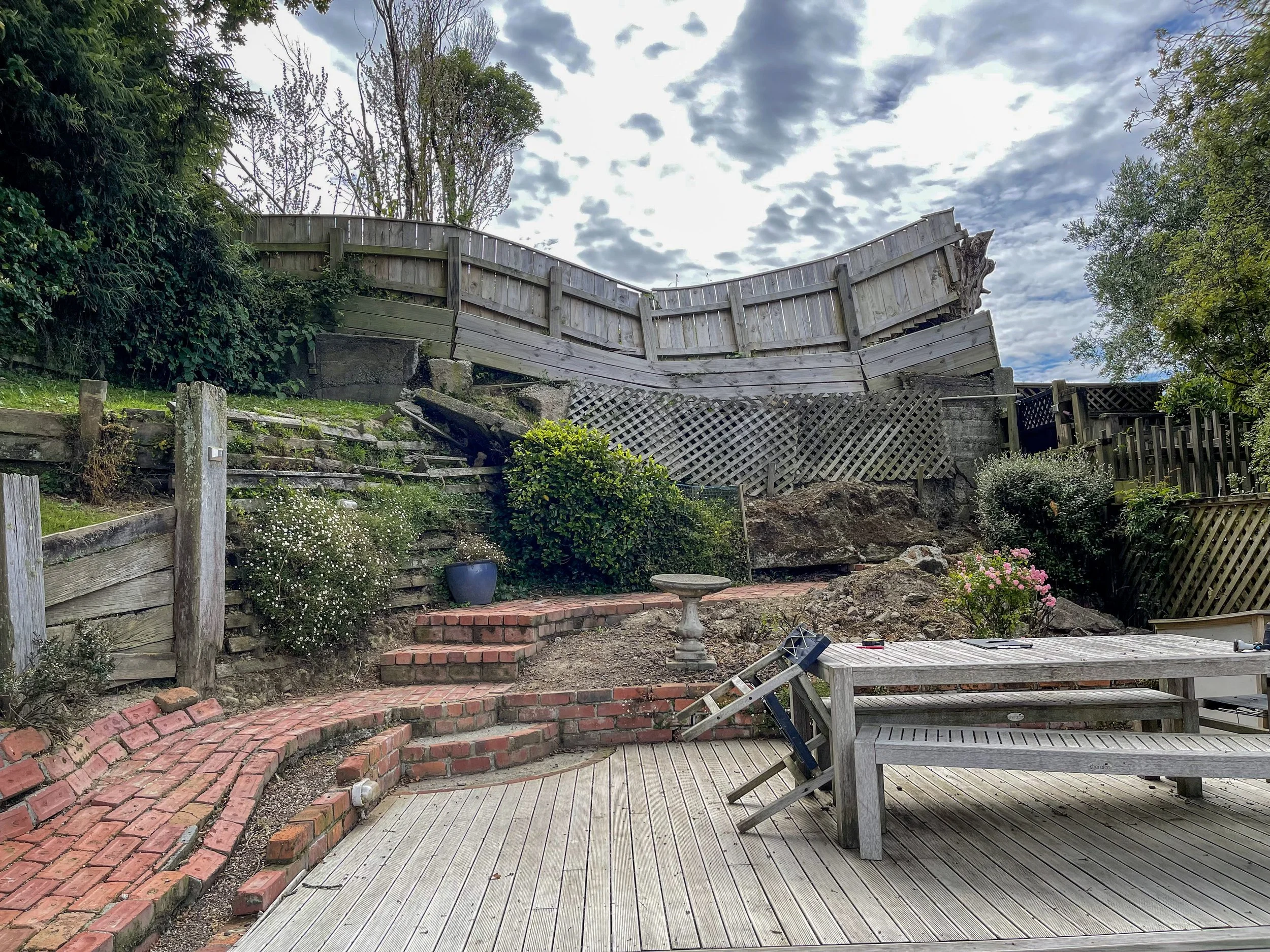 Showing the heavily damaged retaining walls that were the primary focus for the design works.