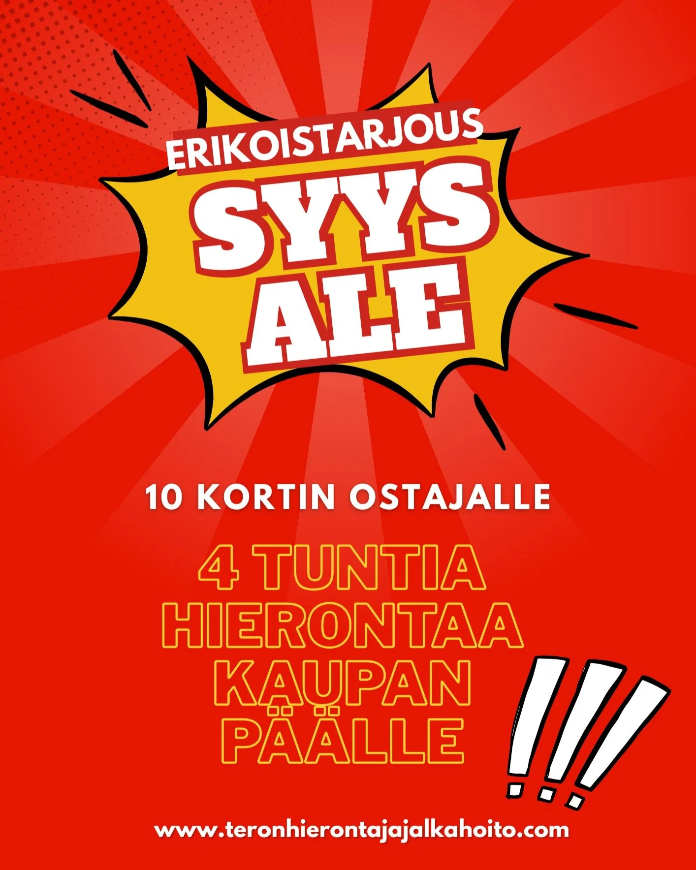 Onnea Suomi! Mun 10 kerran hierontakortteja aivan &auml;lytt&ouml;m&auml;ll&auml; tarjouksella j&auml;i viel&auml; yleiseen myyntiin 5 kappaletta t&auml;ll&auml; viikolla. 
Klikkaa profiilista kotisivuille ja k&auml;y tutustumassa 10 kerran korttiin.