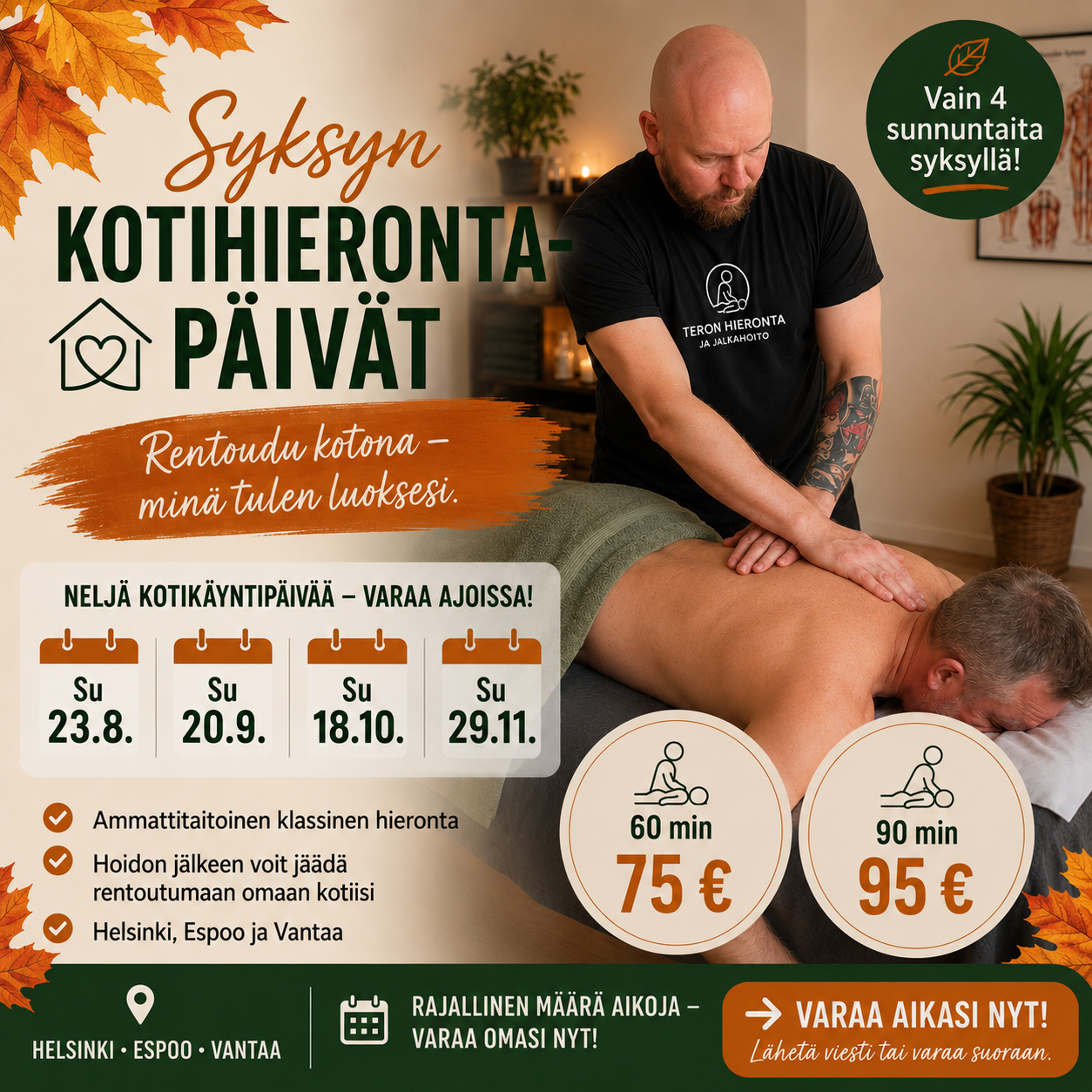 Kotihieronta Helsingissä – rentouttava hieronta omassa kodissasi