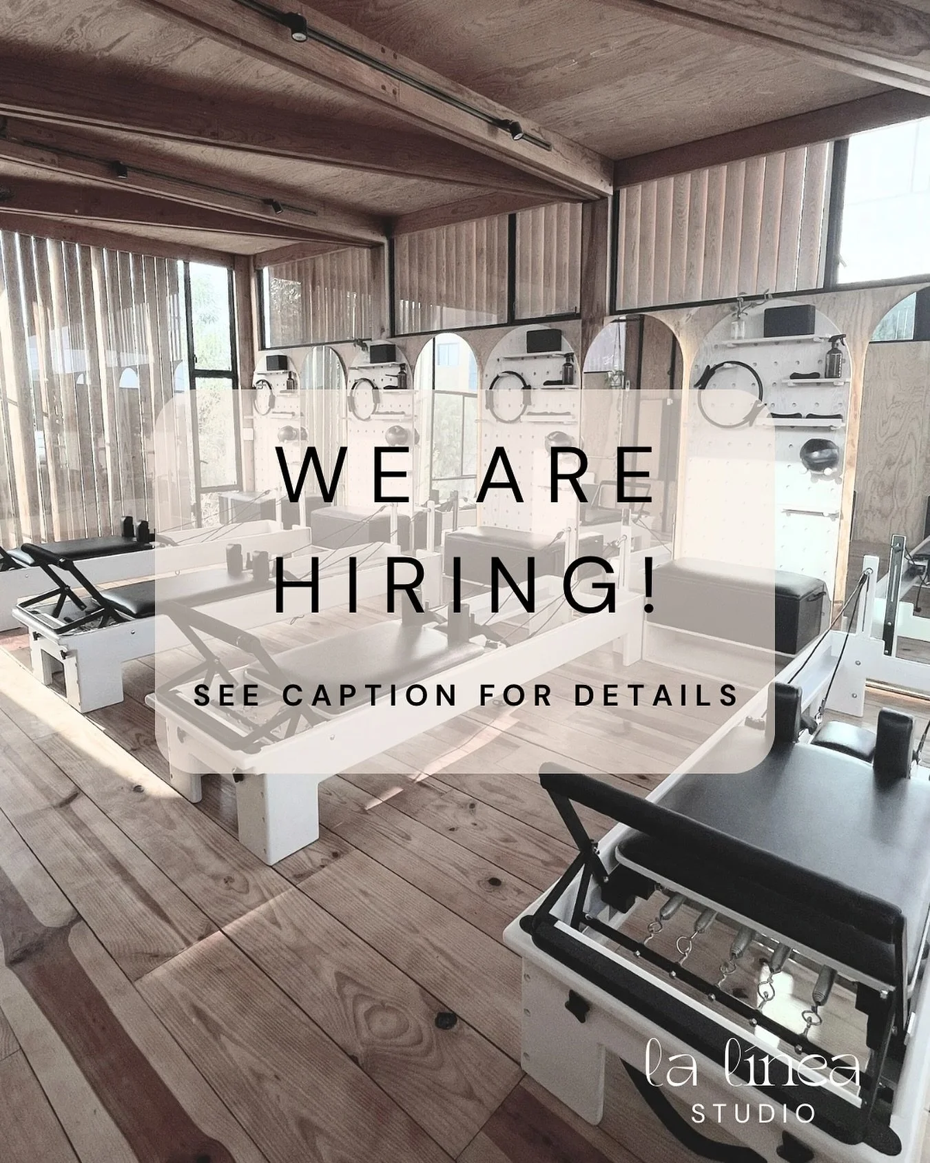 🥳 We&rsquo;re hiring!

La L&iacute;nea Studio is growing, and we&rsquo;re looking for a passionate Reformer Pilates Instructor to join our team.
If you are:
 🤍 Certified in Reformer Pilates 🗓️ Available weekdays and Saturdays 🌍 Bilingual (English