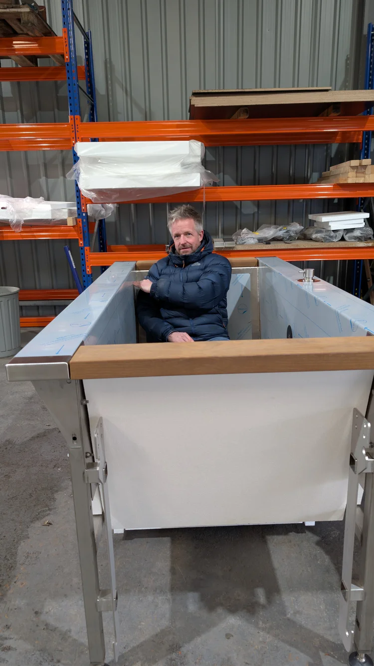 Checking the seating inside a tub shell during the build