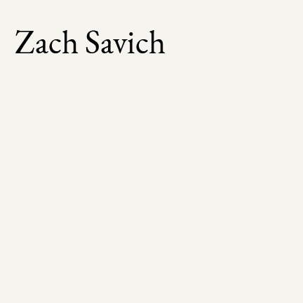 Book cover with the title 'Zach Savich' in black text on a white background.