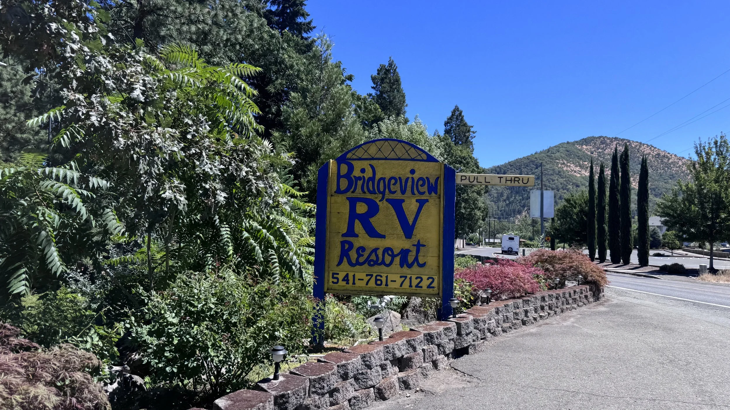 Bridgeview RV resort entrance sign