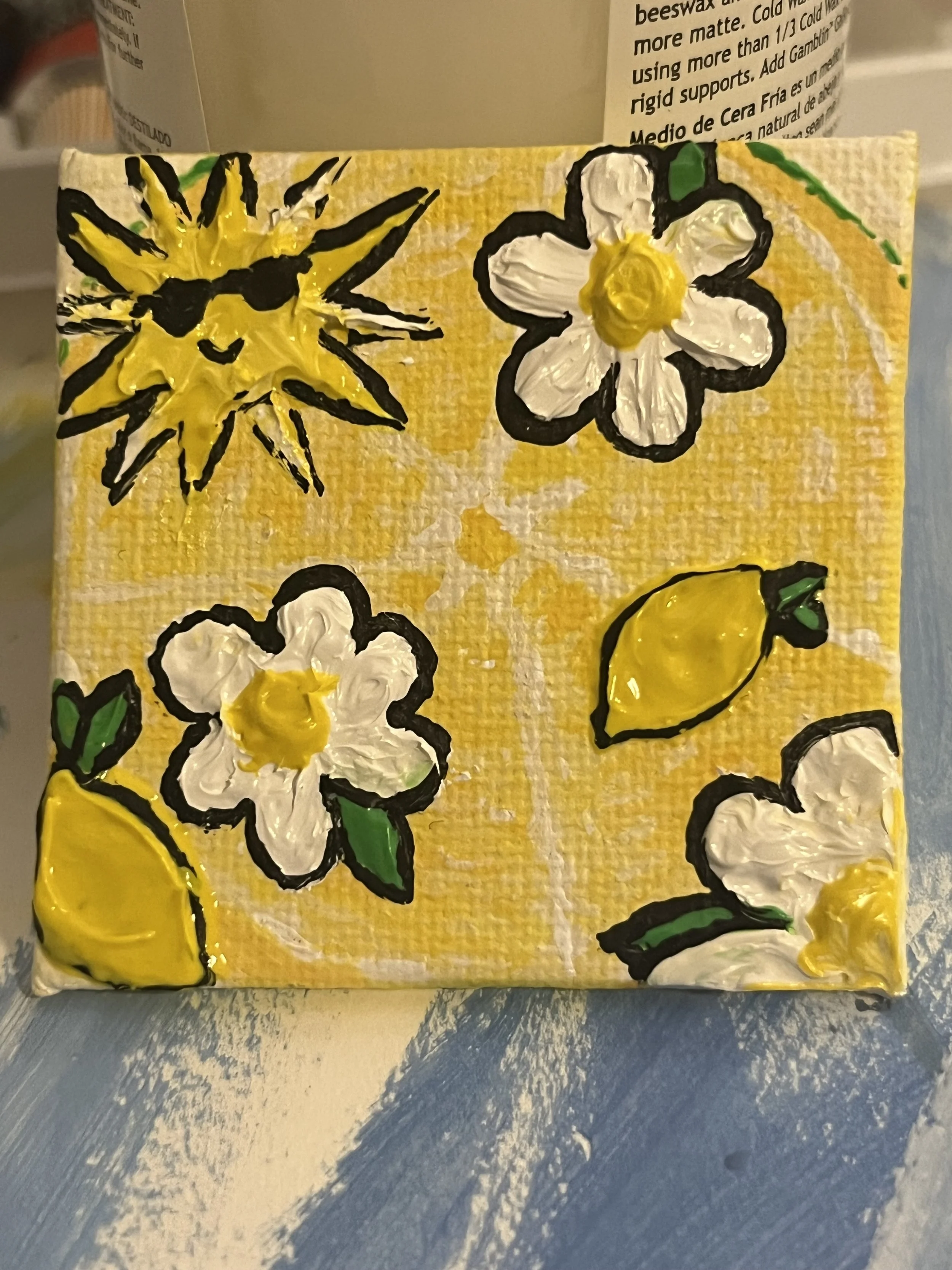 Yellow nature themed 3D multimedia acrylic and oil paint magnet painting for rainbow series