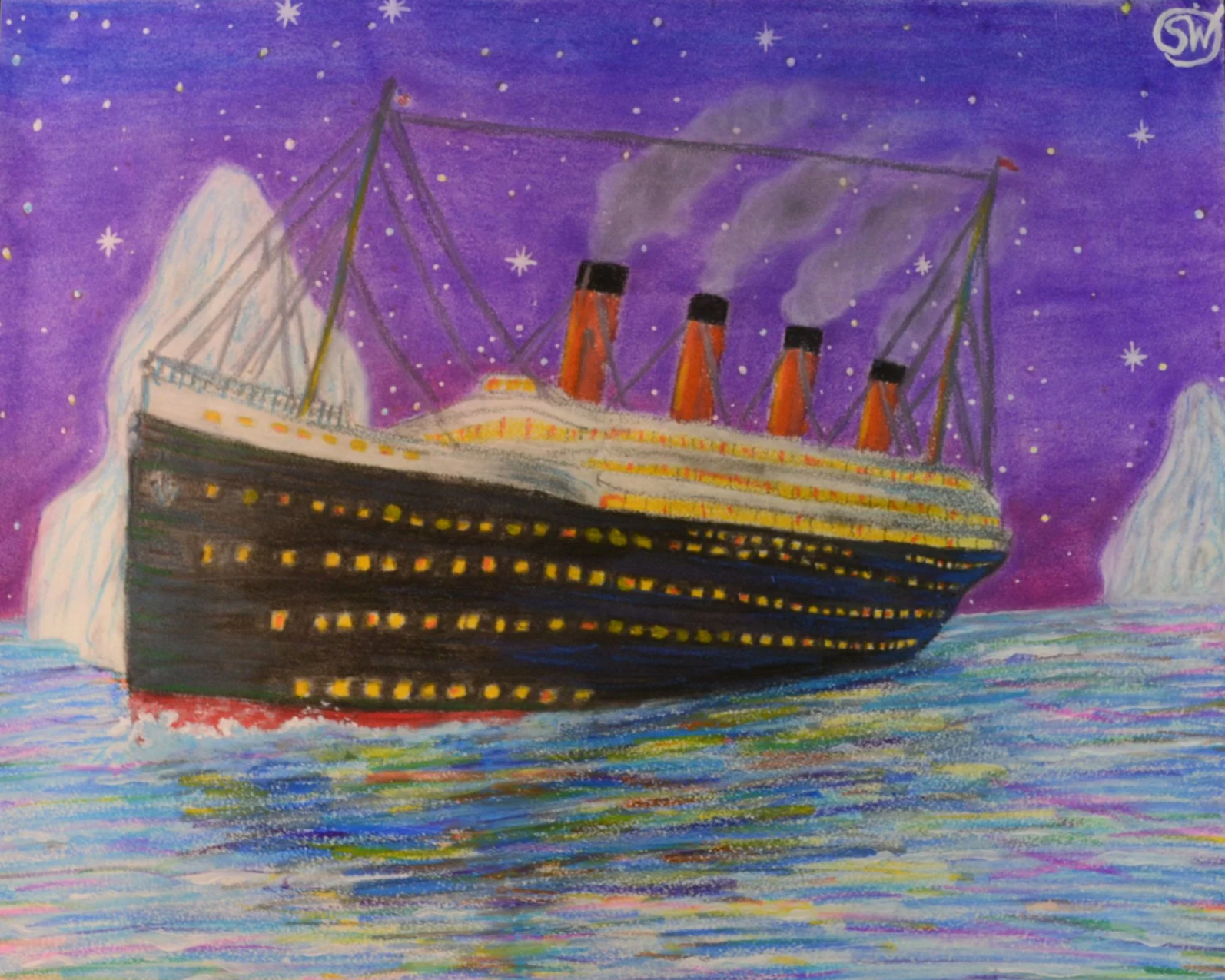A requested multimedia painting/illustration of The Titanic for a family member