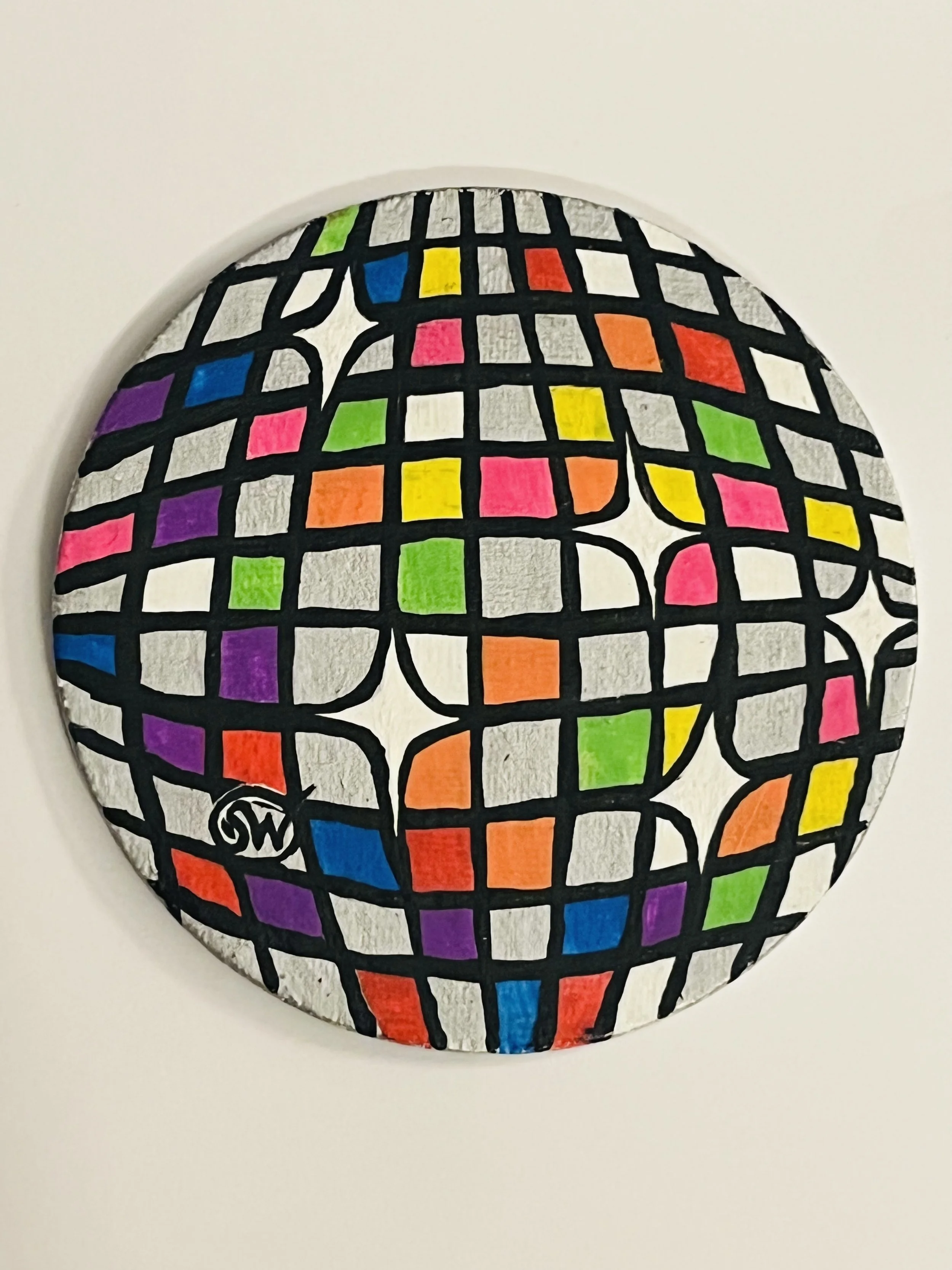 Silver and Neon Rainbow Disco Ball Magnet Painting