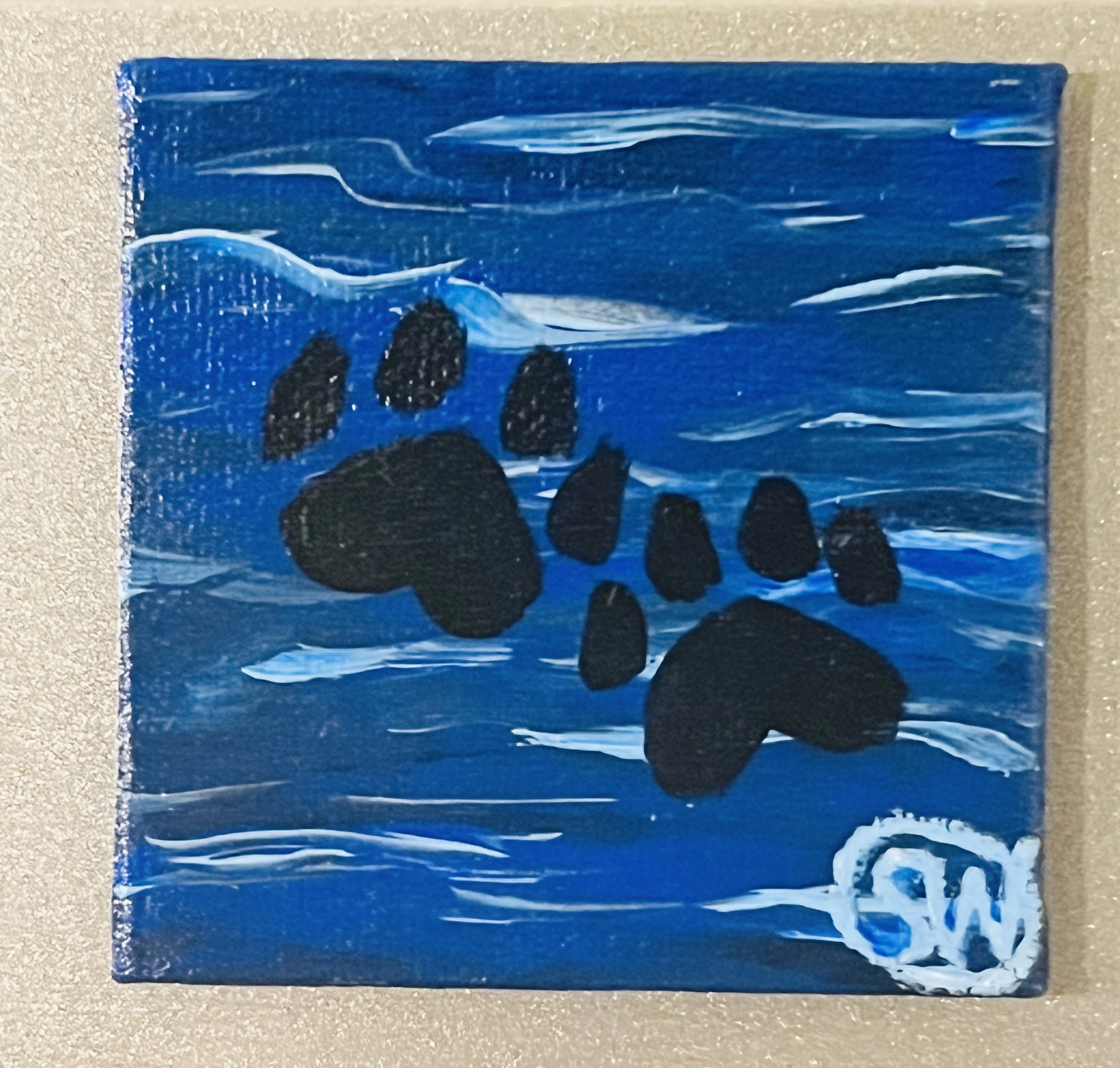 Blue in a series of rainbow acrylic magnet paintings