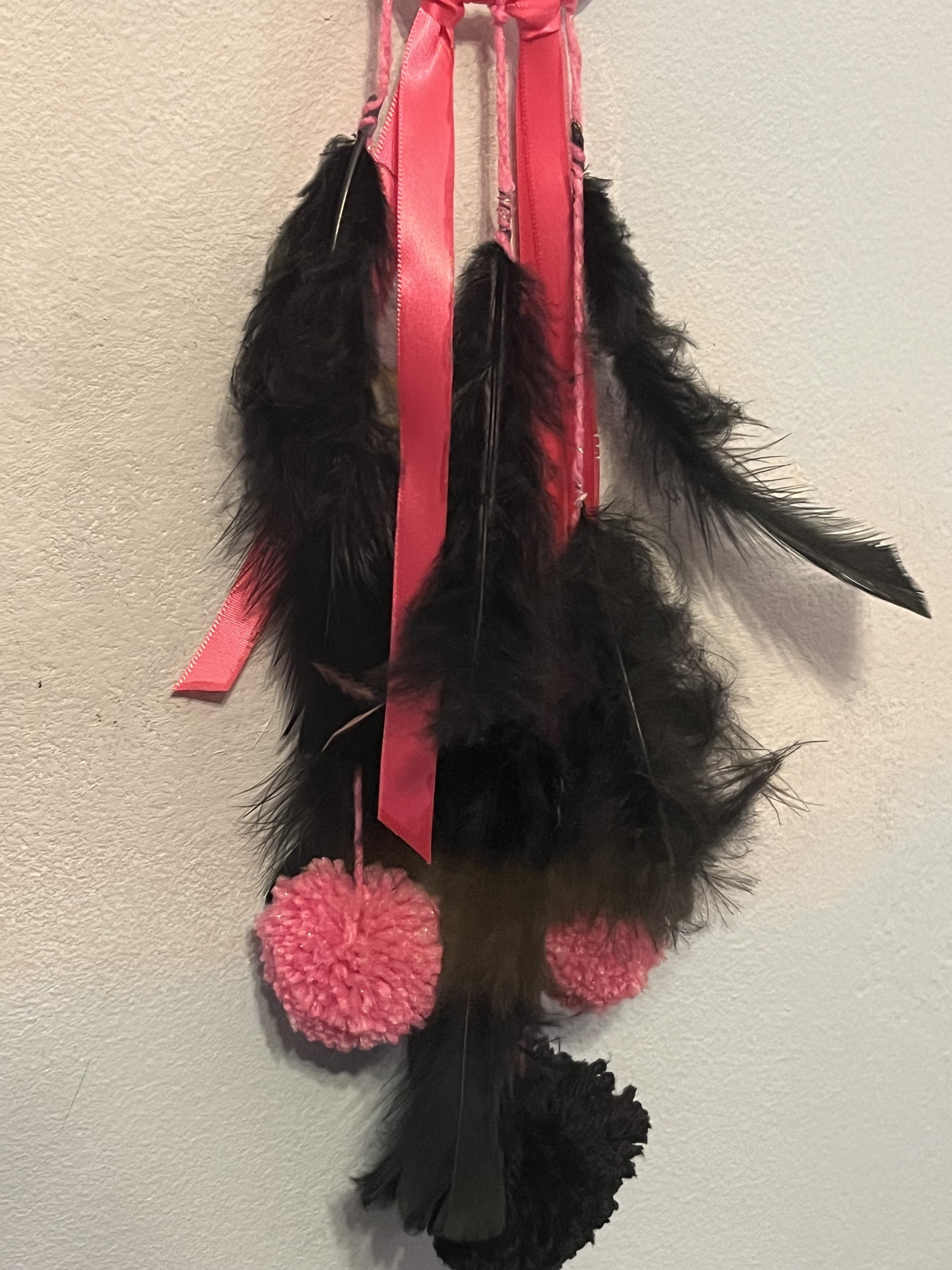 Pink and Black Small Dream Catcher (bottom detail)