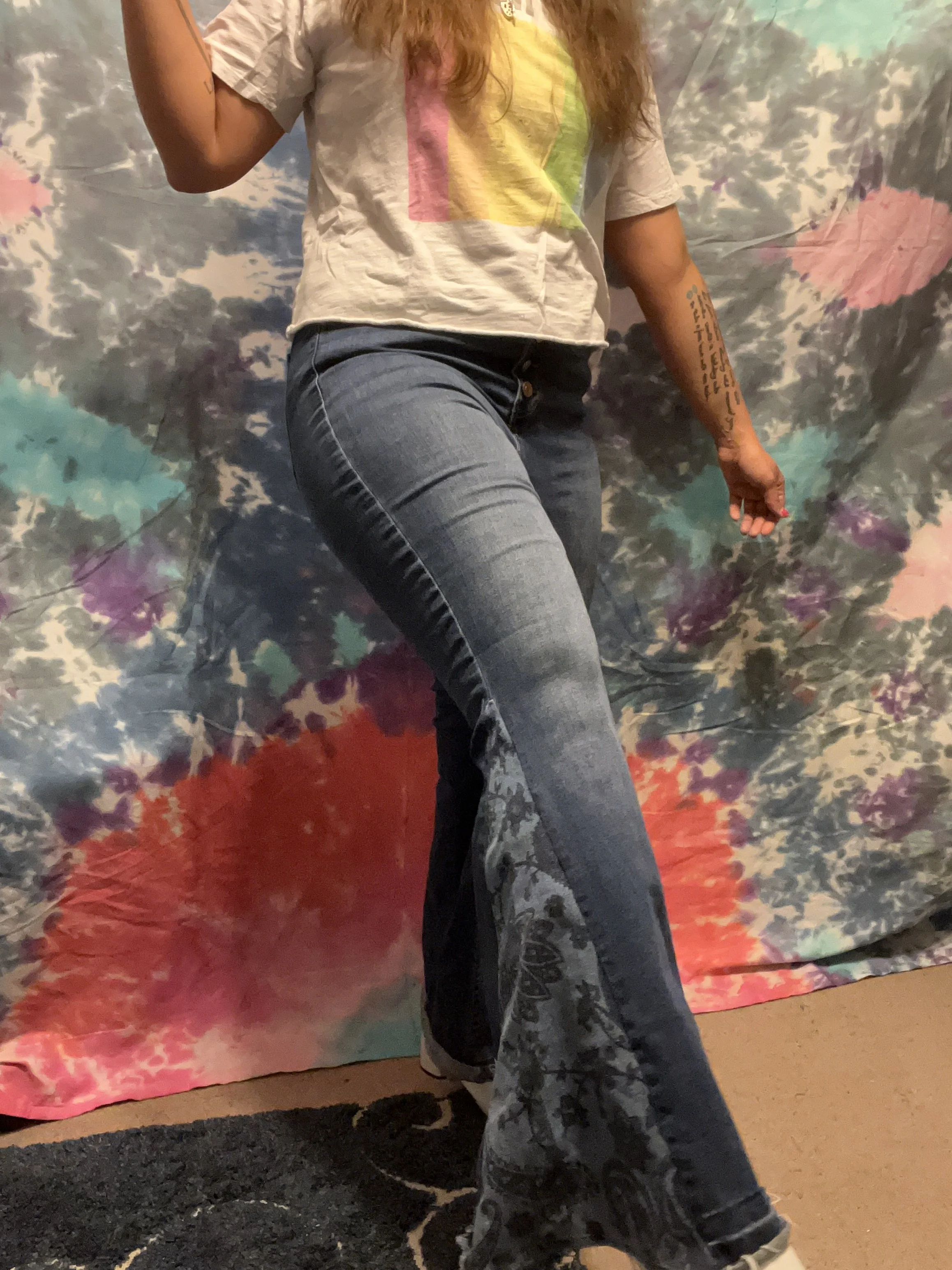 Denim Bell-Bottoms with paisley denim flare detail