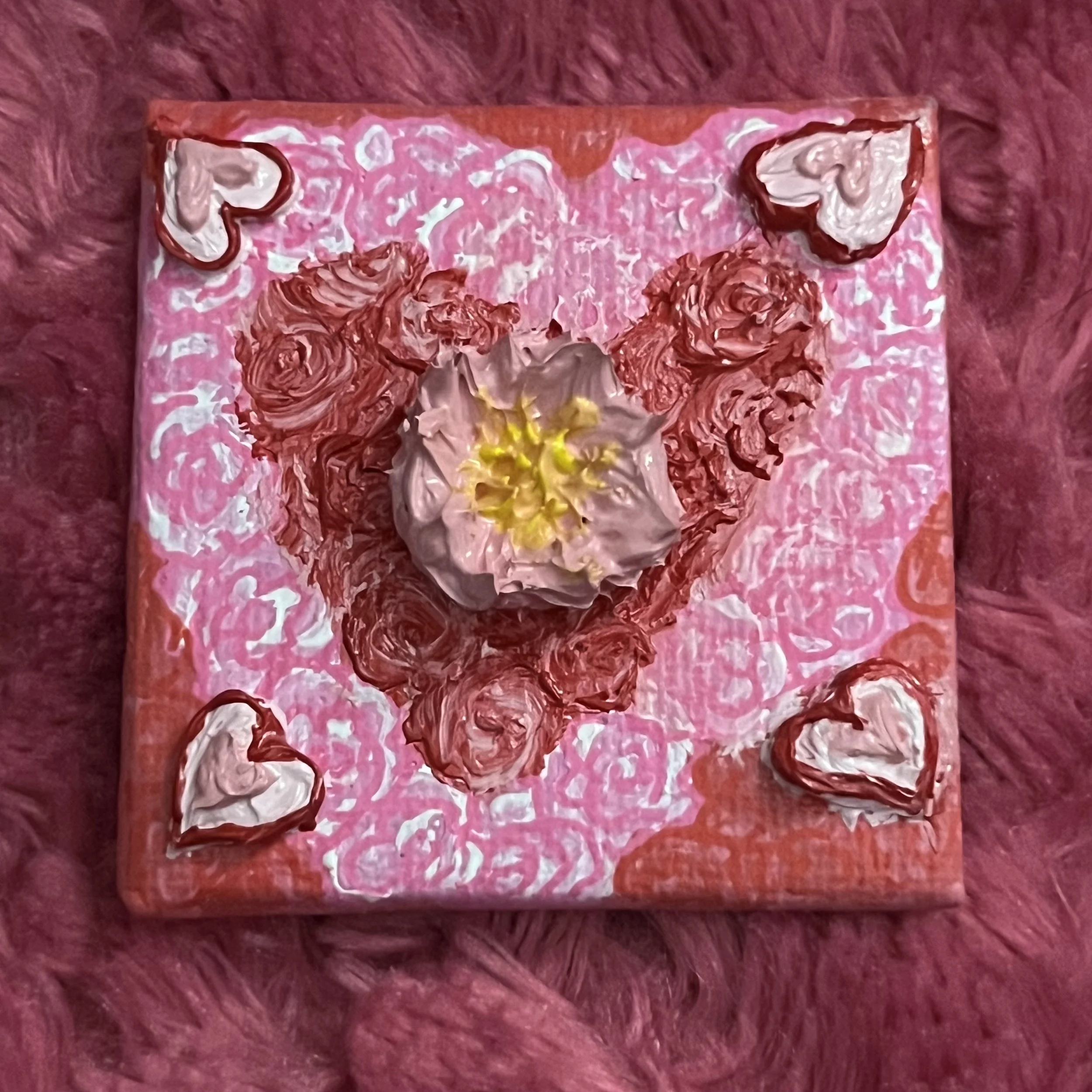 Red/pink nature themed 3D multimedia acrylic and oil paint magnet painting for rainbow series