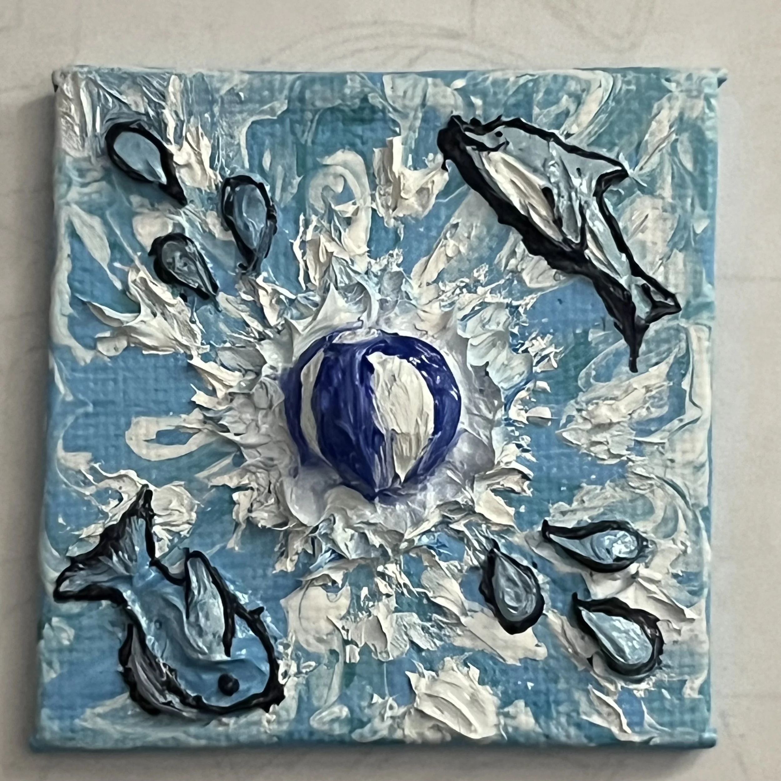 Blue nature themed 3D multimedia acrylic and oil paint magnet painting for rainbow series