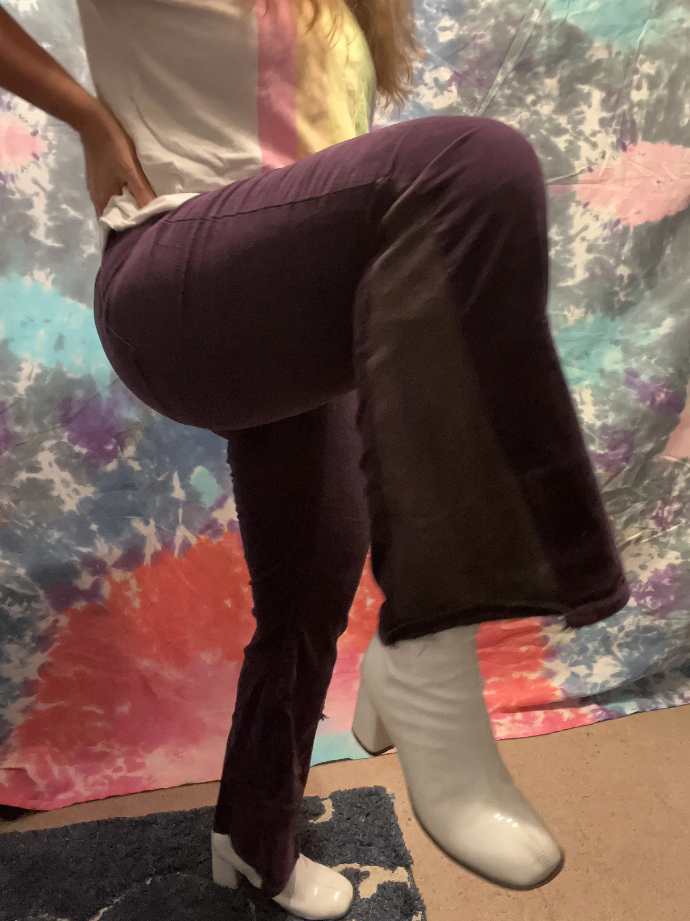 Purple bell-bottoms with purple denim flare detail