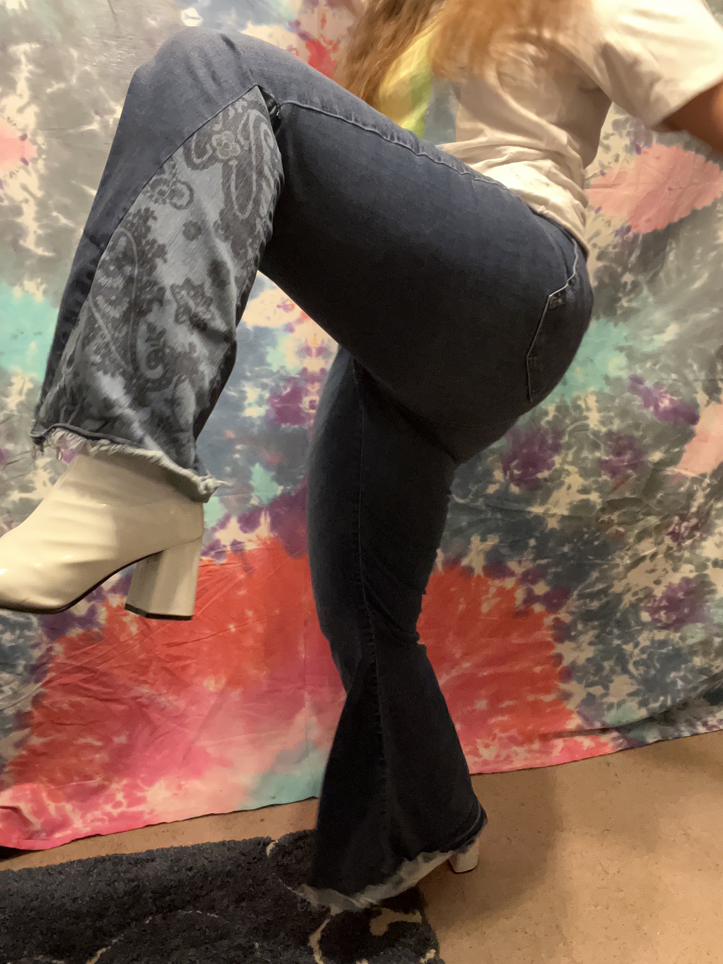 Denim Bell-Bottoms with paisley denim flare detail