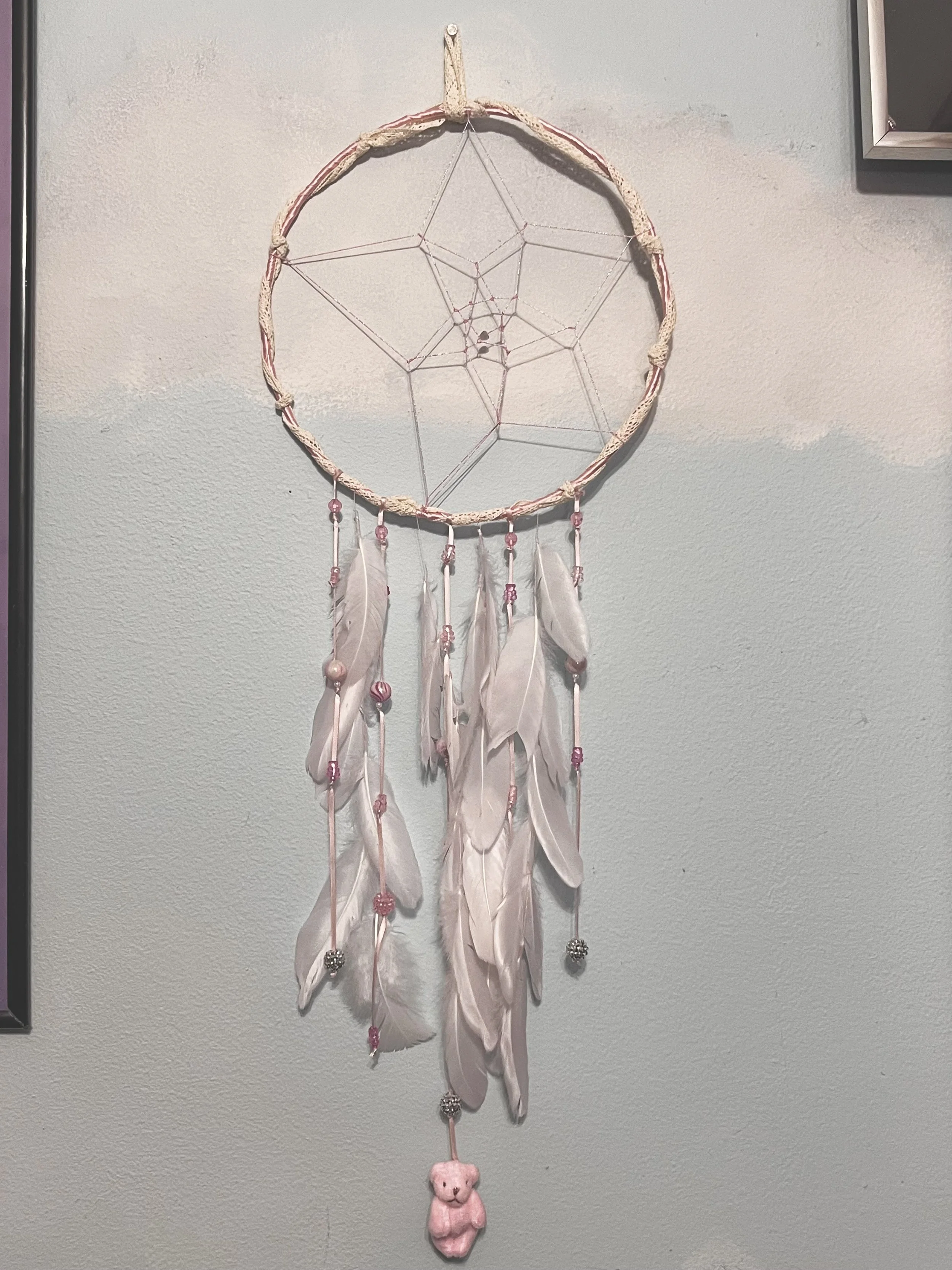 Large Pink Teddy Bear Dreamcatcher