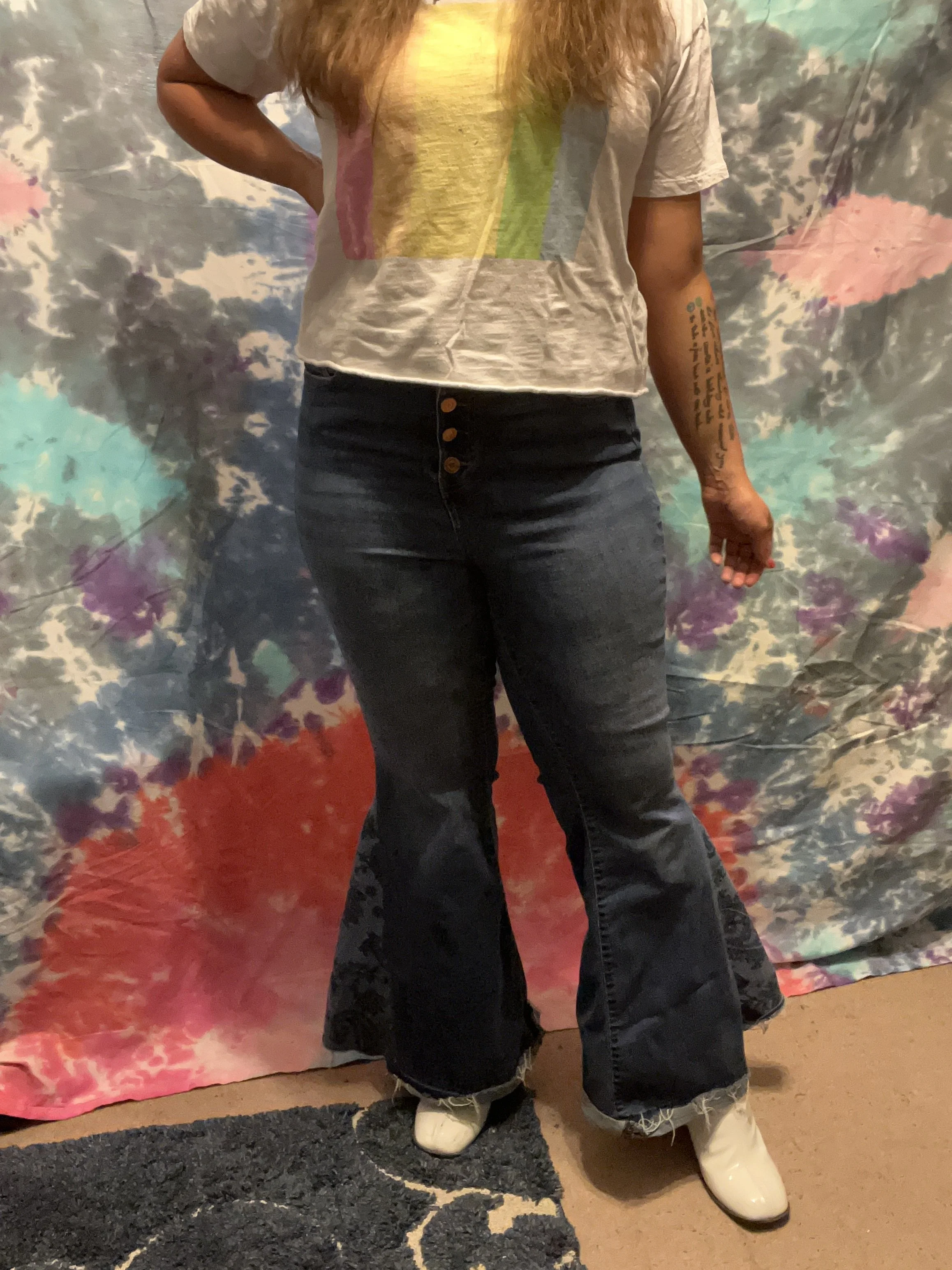 Denim Bell-Bottoms with paisley denim flare detail