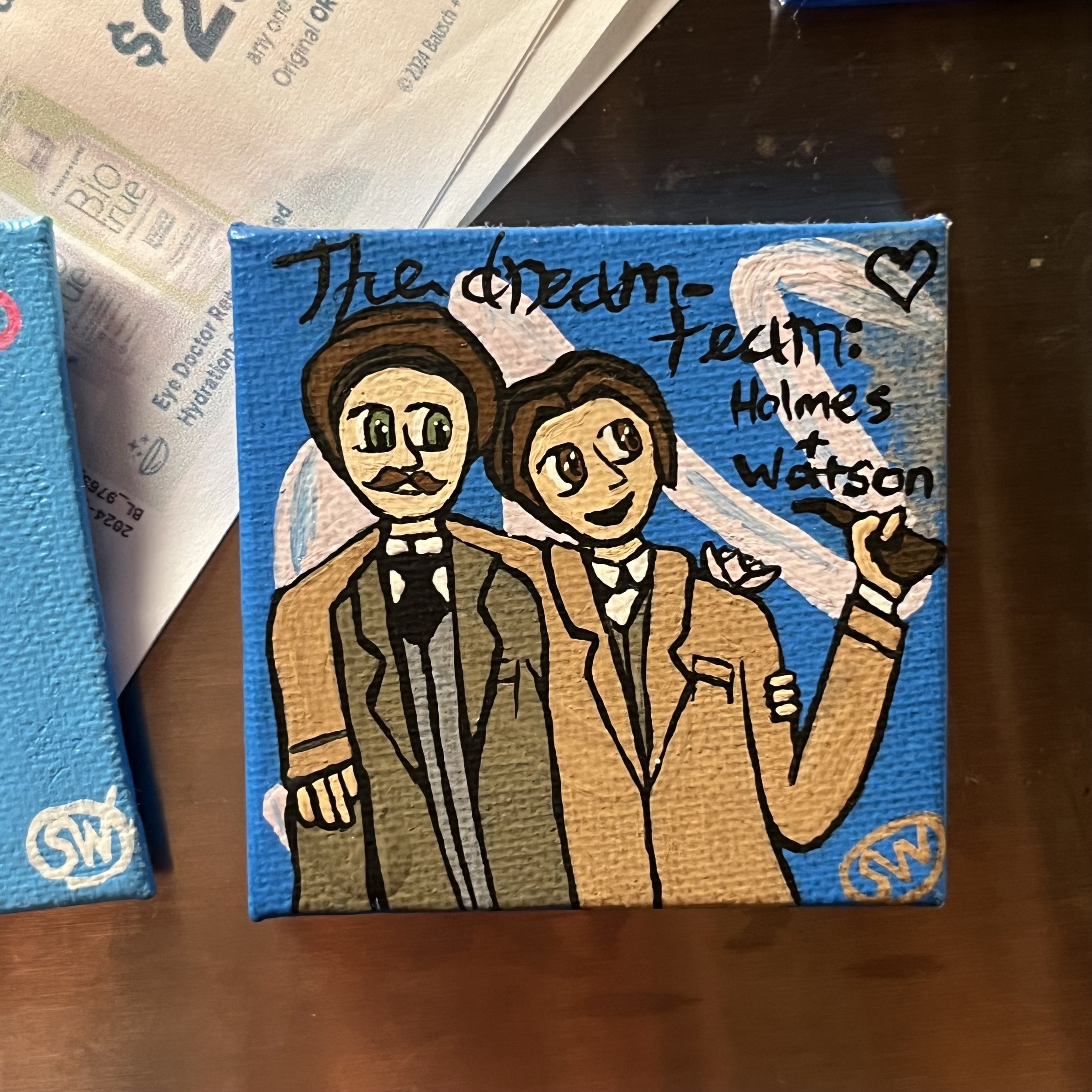Cartoon Sherlock Holmes and John Watson friendship magnet painting