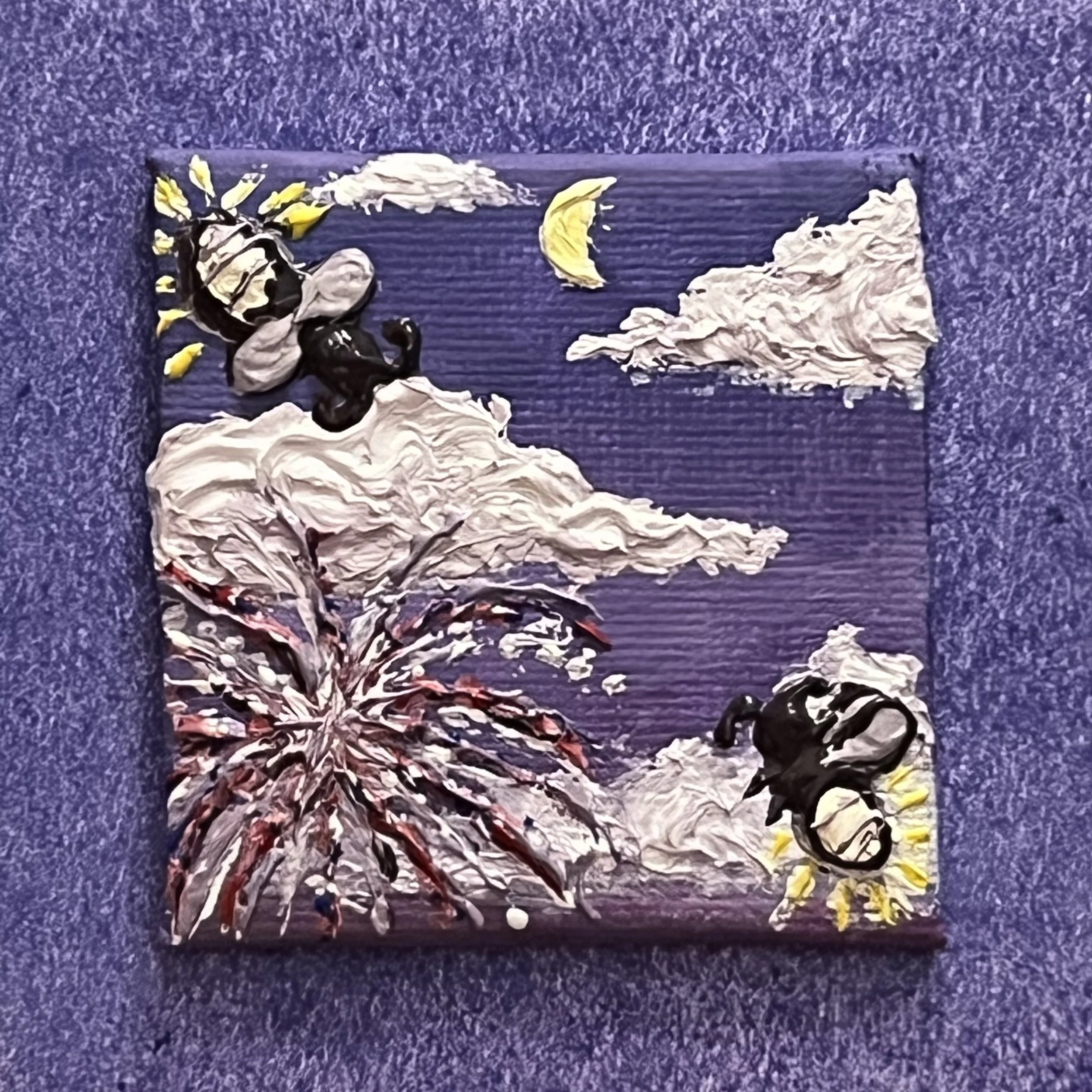 Purple nature themed 3D multimedia acrylic and oil paint magnet painting for rainbow series
