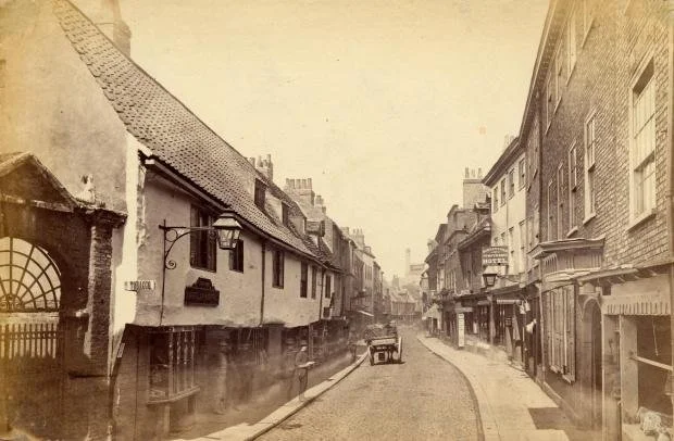 Black and white image of Goodramgate, York in the 1870,'.