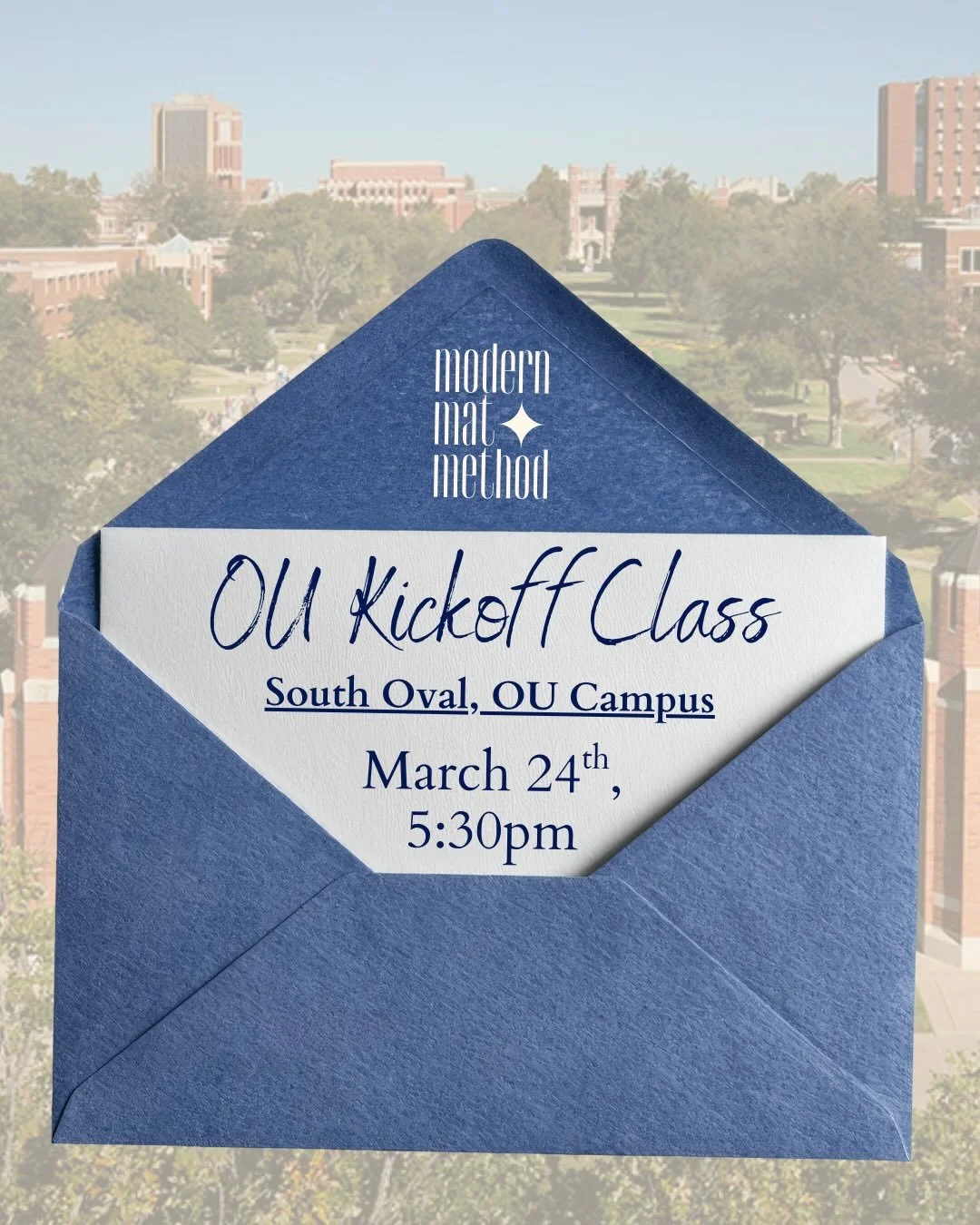 OU, let&rsquo;s leave it all on the mat💫🩵 

Sign up for our Campus Kickoff Class Led by Instructor Reagan Gist🧘&zwj;♀️

Secure your spot on modernmatmethod.com &amp; we can&rsquo;t wait to see you there !!! 

#pilates #ou #freeclass #college #okla