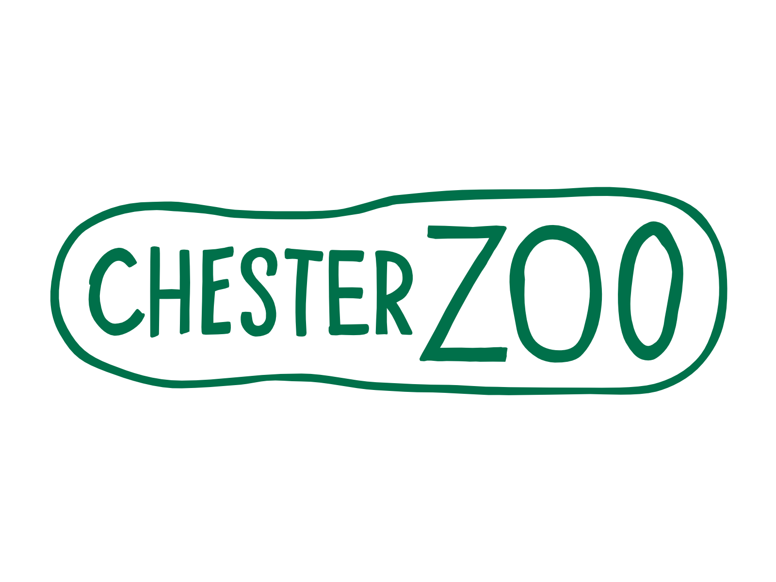 Chester Zoo logo in green text inside an irregular oval shape.