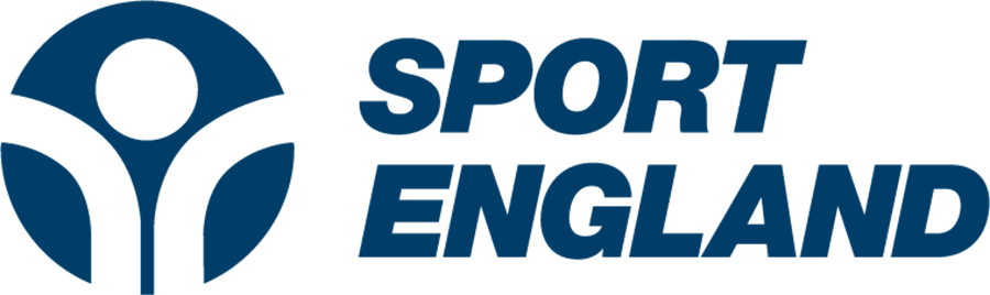 Logo of Sport England featuring a stylized figure with arms raised and the text 'Sport England' in bold blue letters.