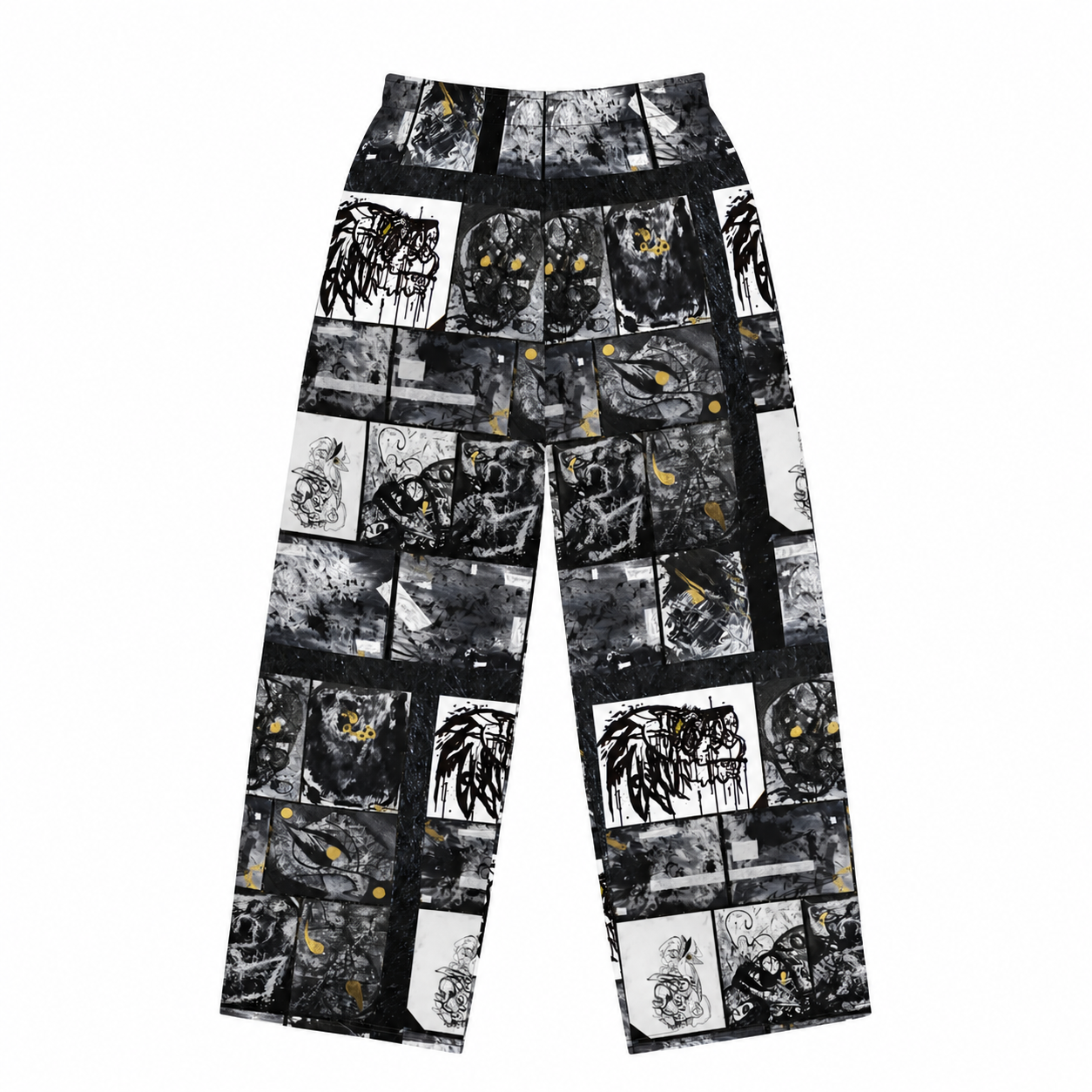 Monochrome Comic Collage Wide-Leg Pants.png
