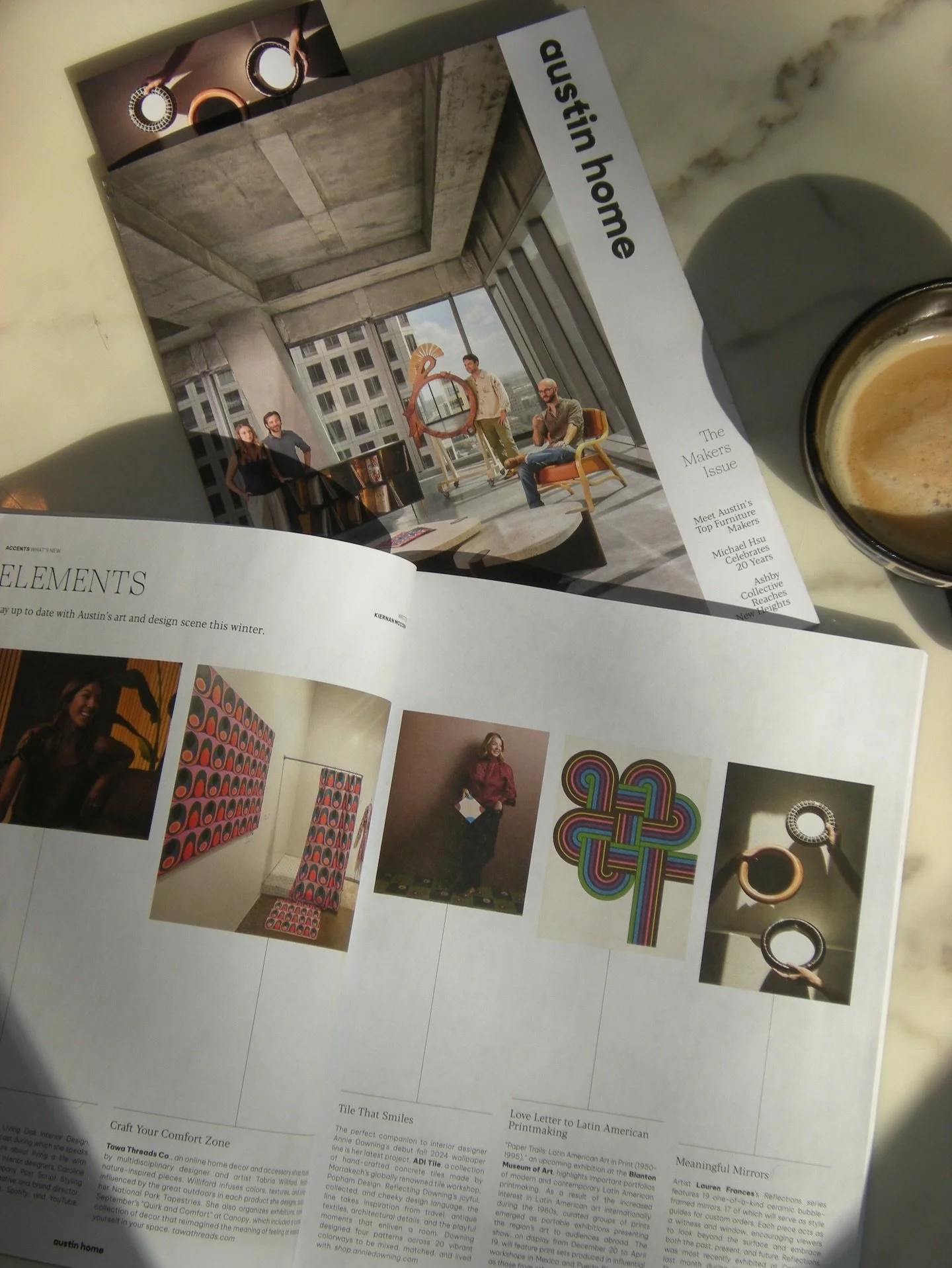 Thank you @austin_home magazine for featuring my ceramic MIRRORS!!! (Or in your words - &ldquo;Meaningful Mirrors&rdquo;) !! Beautiful spread by Kiernan McCormick; &lsquo;Accents - What&rsquo;s new: ELEMENTS: Stay up to date with Austin&rsquo;s art a