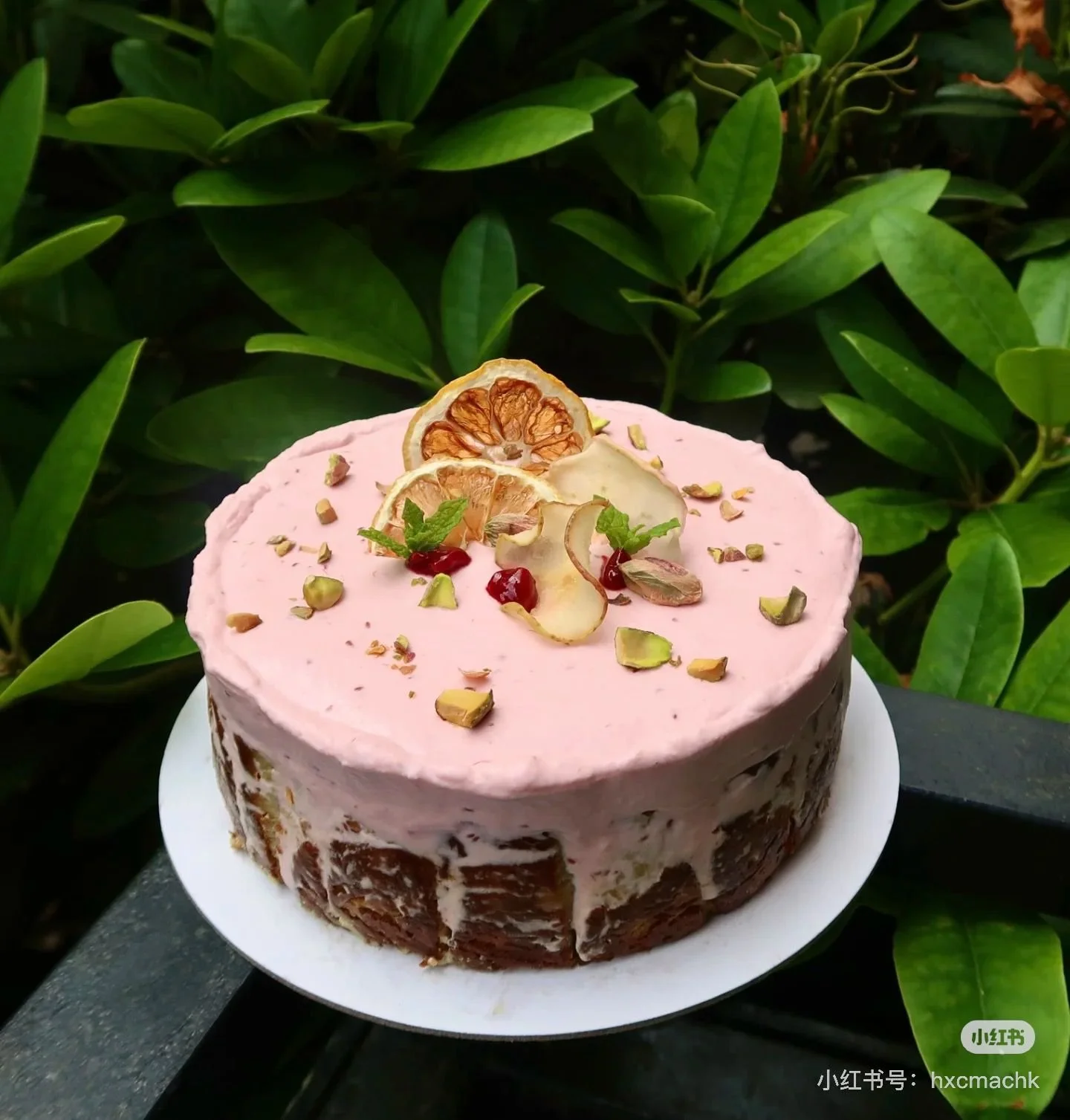 Pistachio Basque Käsekuchen mit frischen Himbeeren & Himbeercreme