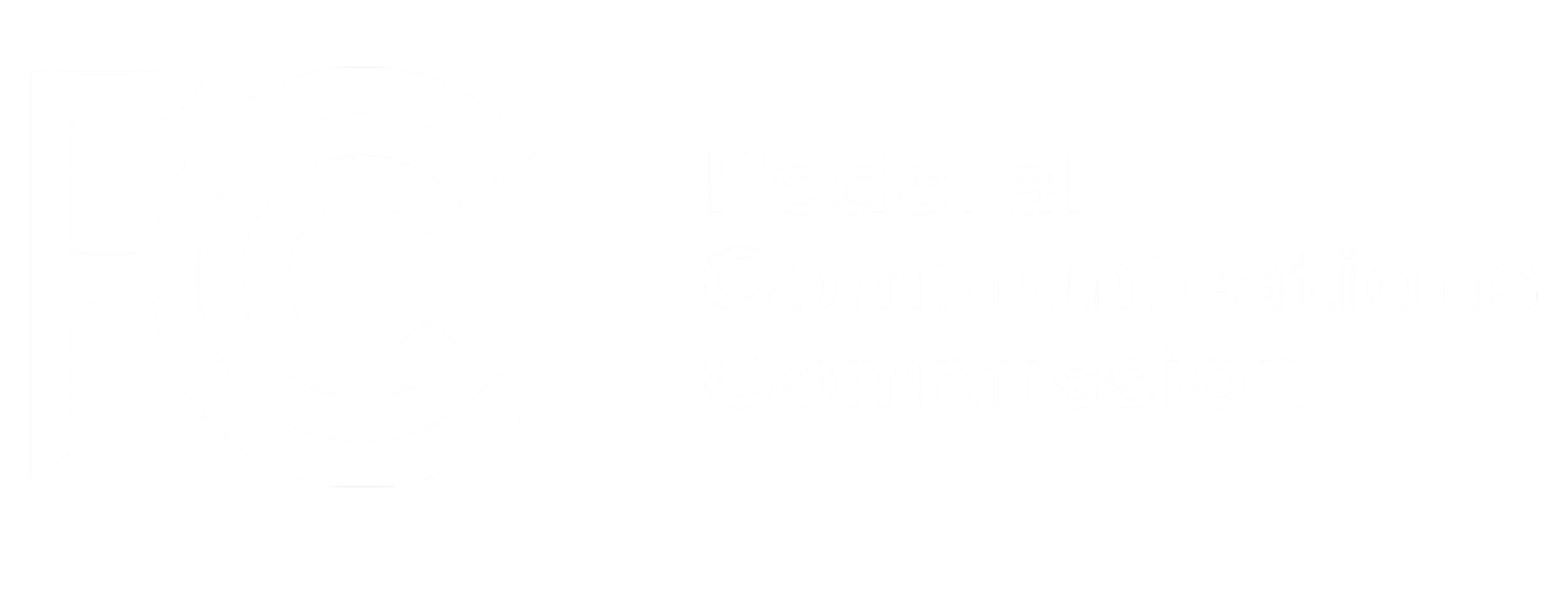 Logo of the Federal Communications Commission with stylized 'FCC' and the agency name in white text on a black background.