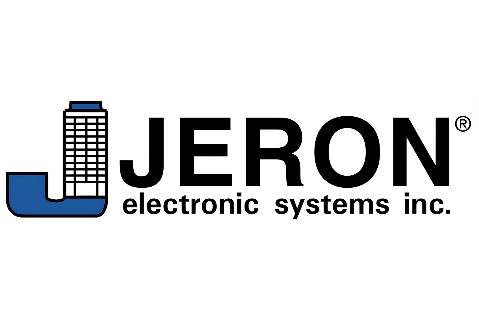 Logo of JERON Electronic Systems Inc. with black and blue design, featuring a stylized electronic circuit in the 'J' and the company name in bold black letters.