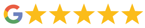 Five-star Google review logo with the Google colored 'G' and five gold stars