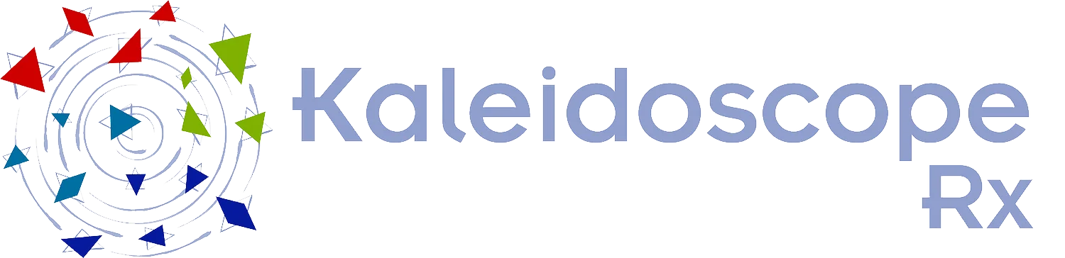 Logo for Kaleidoscope RX featuring a stylized kaleidoscope with colorful triangular shapes and the words 'Kaleidoscope RX' next to it.
