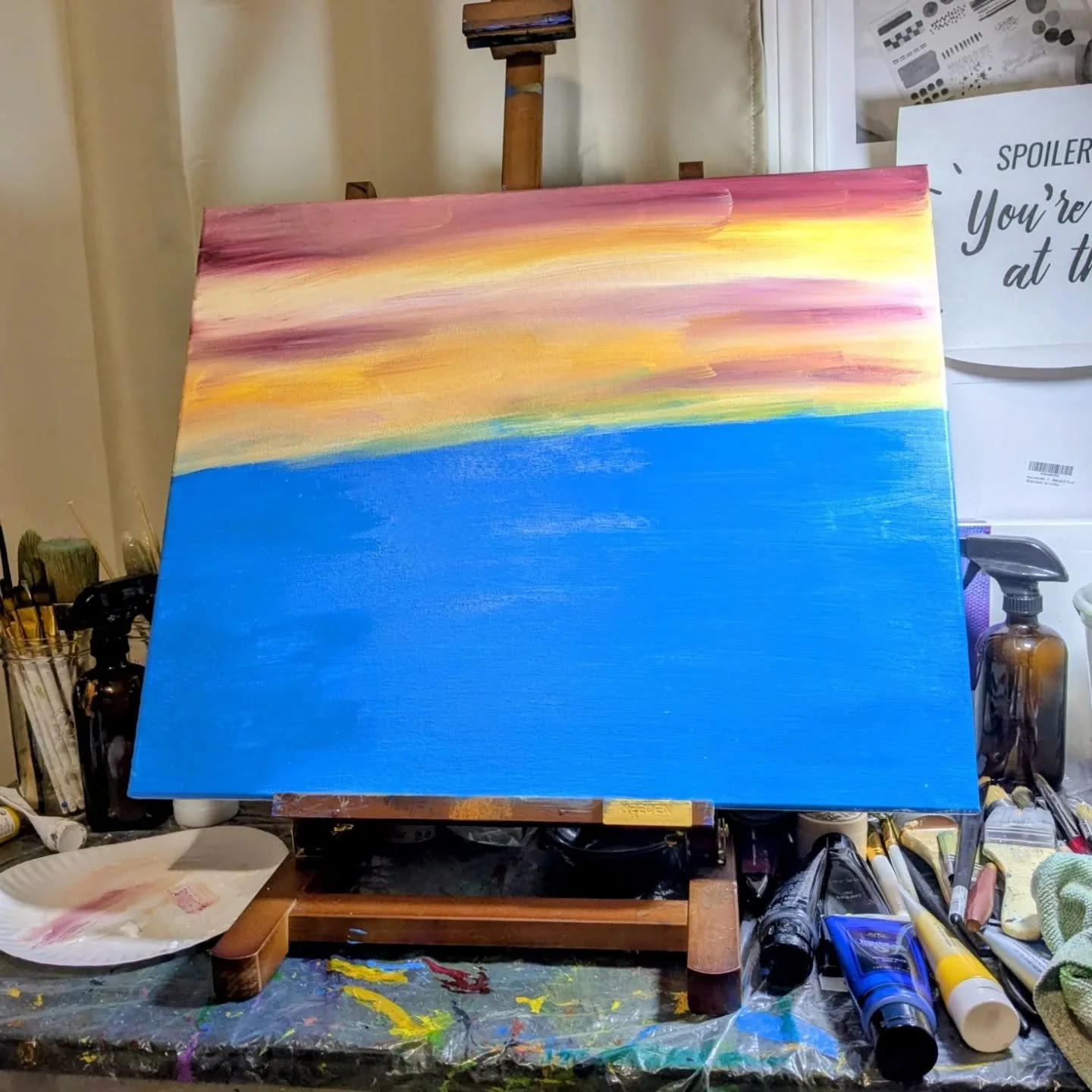 Day 1 of a 4-day abstract landscaping challenge ✨

Diving in with @santafepaintingworkshops 

I&rsquo;m painting from my little workstation in my room &mdash; nothing fancy, just a cozy corner where ideas can wander 🌿

Meditation music is playing so