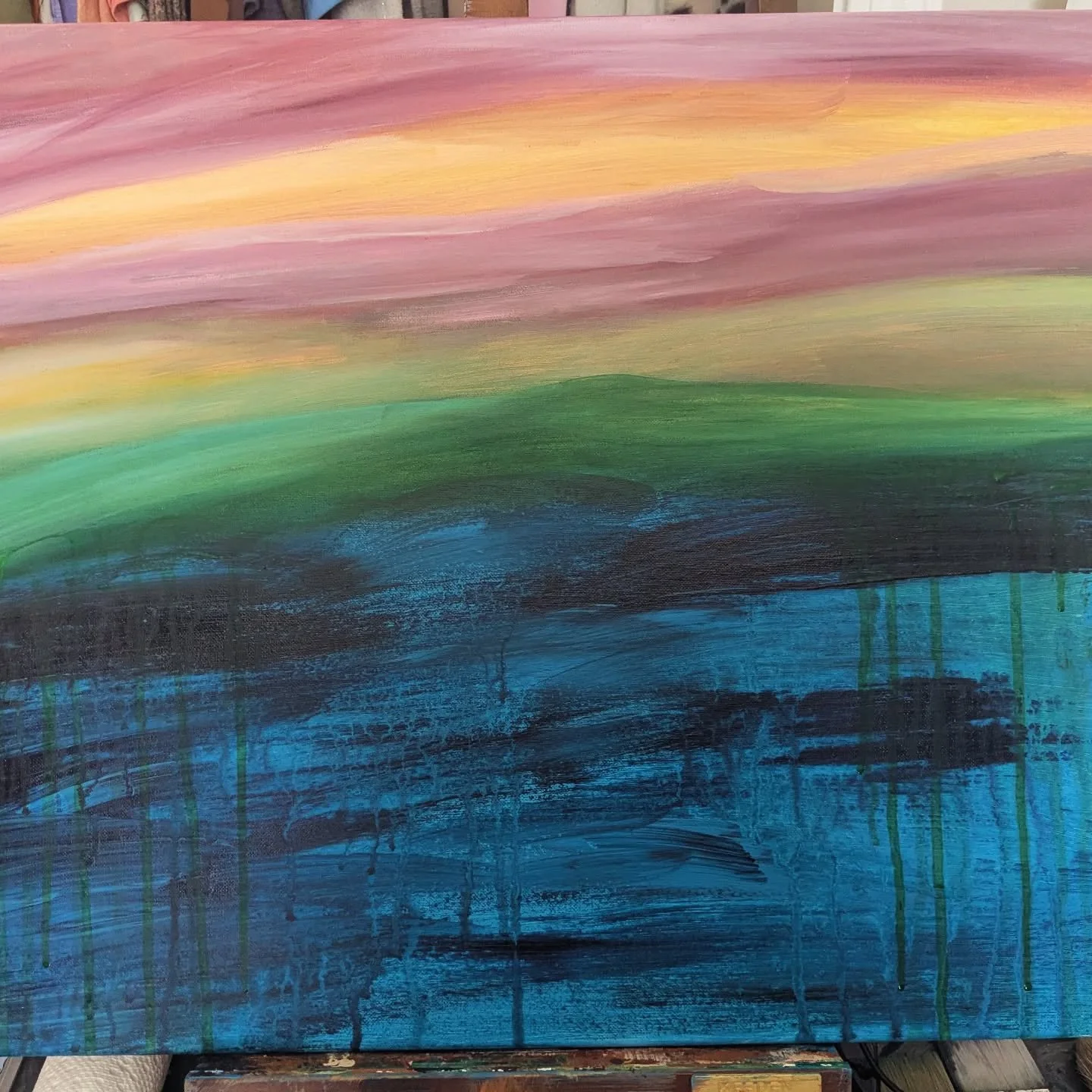 Day 2 of the 4-day abstract landscaping challenge ✨

Layers are starting to settle in, and the landscape is slowly revealing itself. I&rsquo;m still letting the colors guide me&mdash;blending, adjusting, and trusting the process as it unfolds.

Same 