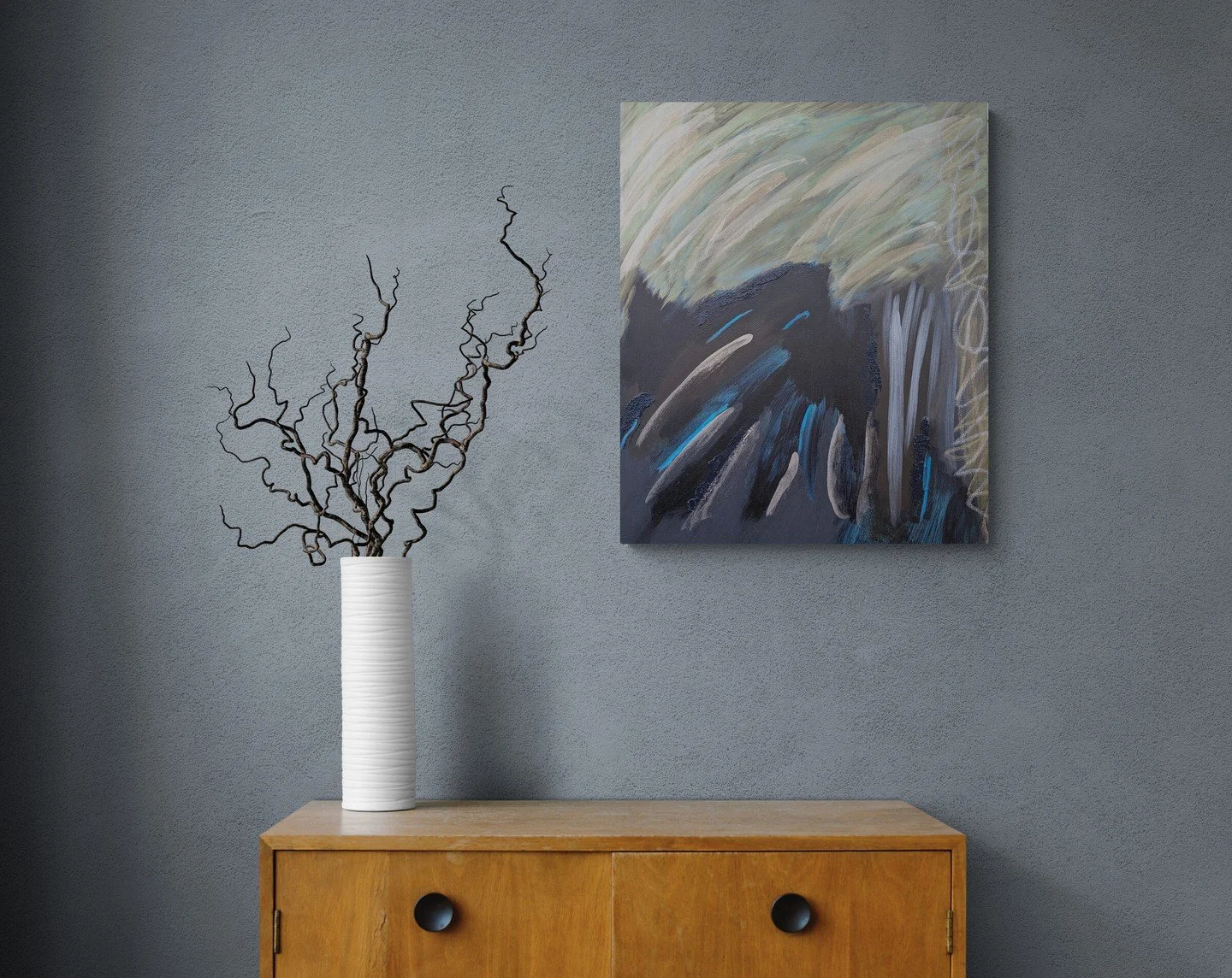 Whispers Beneath the Storm (20&times;24)⁠
⁠
I painted this on a stormy day, and that mood seeped into the piece. I painted with the feeling of wind and rain in mind, letting the movement guide what stayed loud and what softened underneath.⁠
⁠
Origina