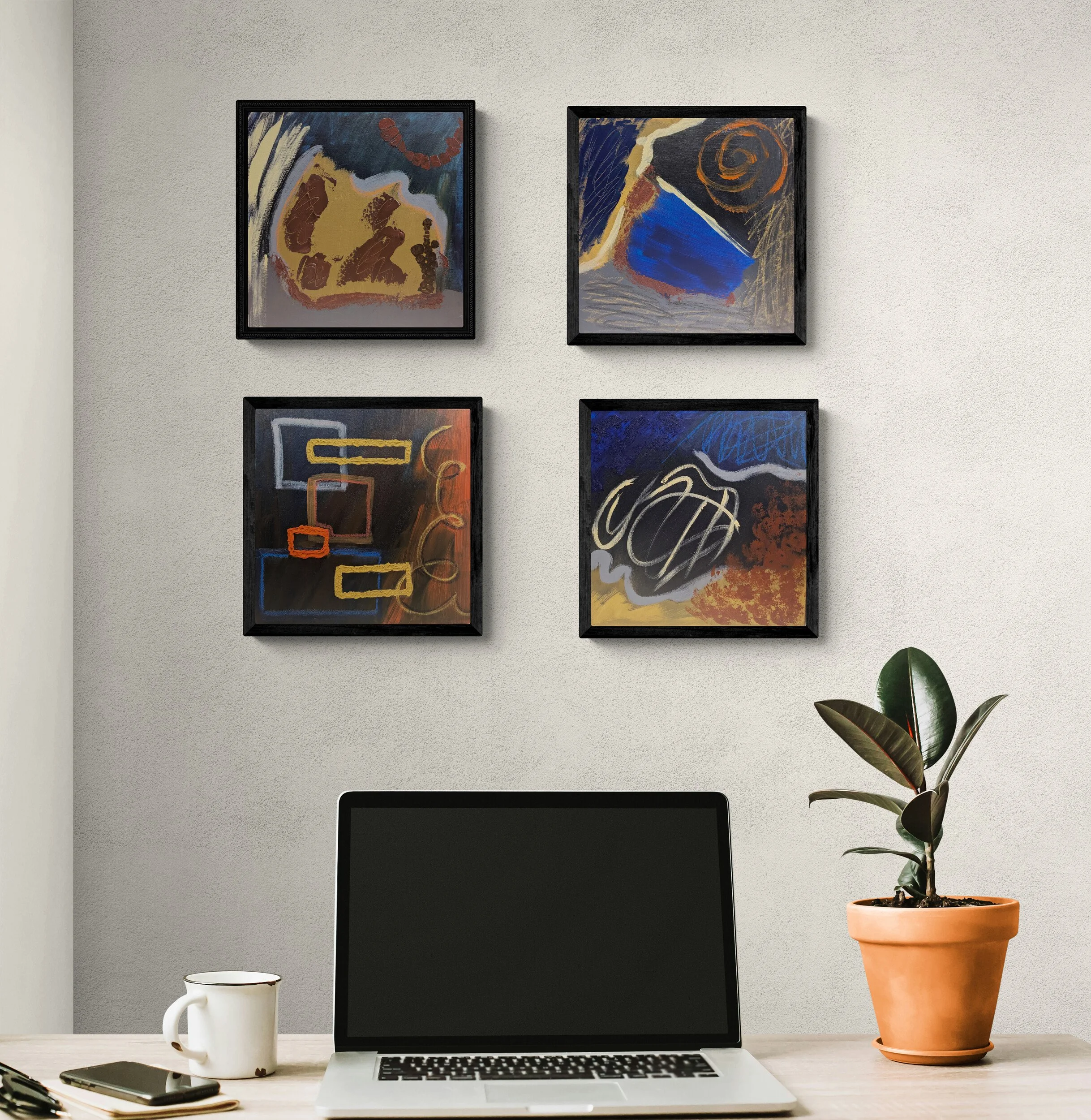 Held in Motion — Original Abstract Painting Collection (Set of 4) FRAMED