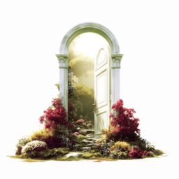 Porte ouverte vers un jardin secret lumineux