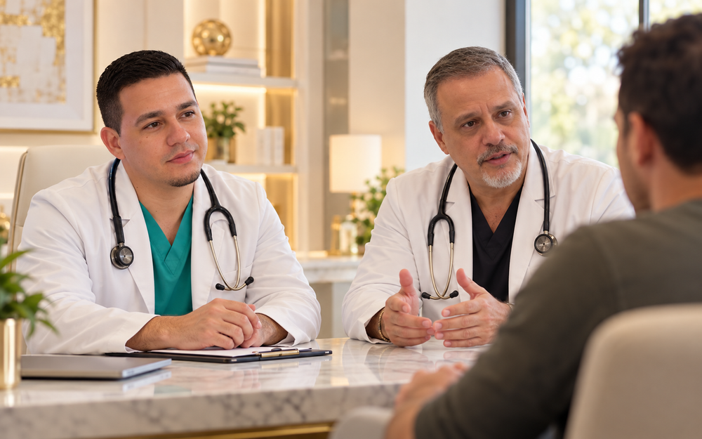 Proveedor conversando con un paciente durante una visita