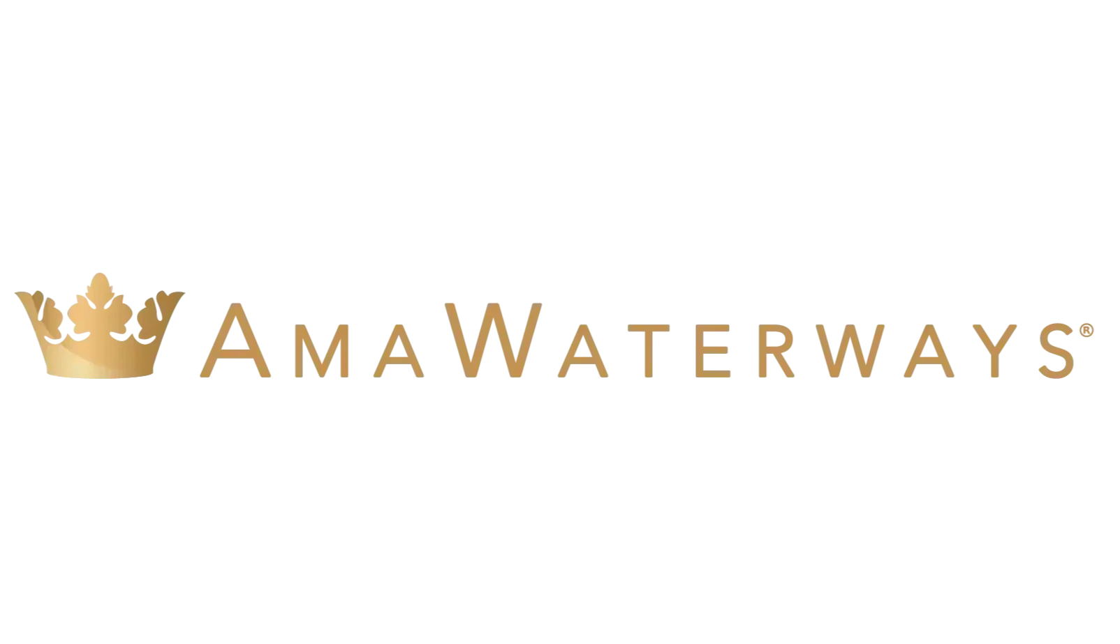 Logo of Ama Waterways with a gold crown icon and the company name in gold letters.