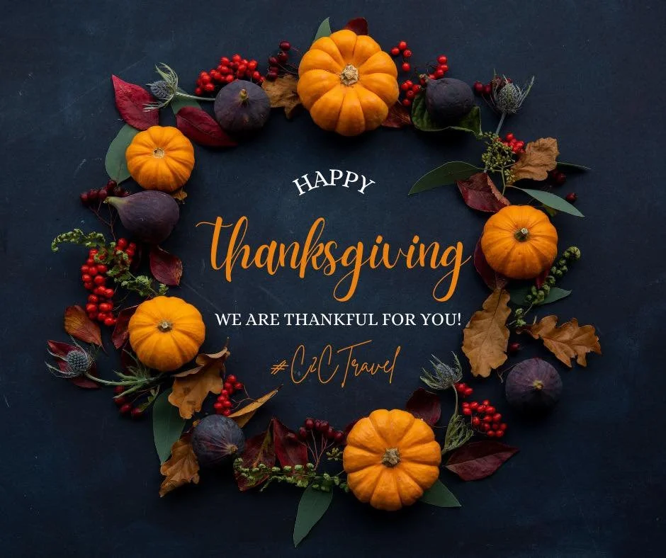 🦃Happy Thanksgiving from Castles to Castaways Travel!🍁

Today our hearts are extra full. We are so grateful for every client who has trusted us with their vacations, celebrations and unforgettable adventures. Being a part of your travel stories is 