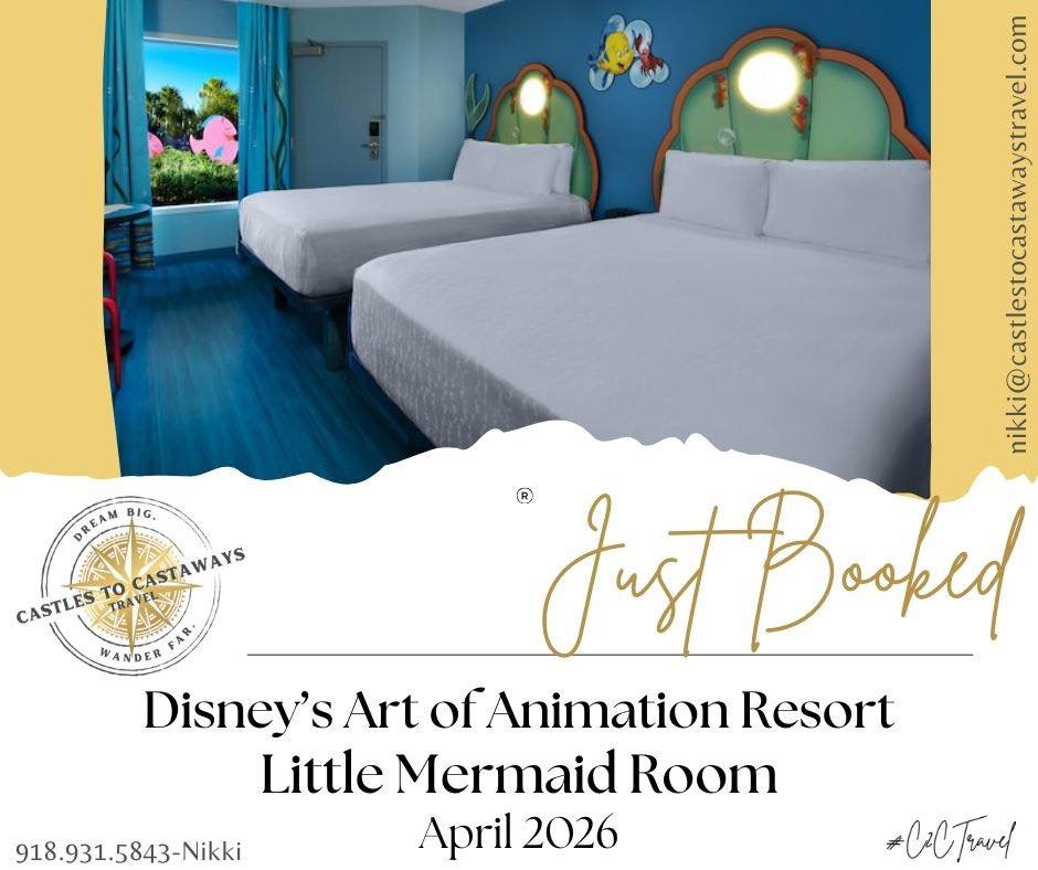 Just Booked by Nikki!

Some trips are vacations.
Some trips feel like stepping inside your childhood.

Nikki just secured a Little Mermaid Room at Disney&rsquo;s Art of Animation Resort&reg; for April 2026 and this one is pure nostalgia wrapped in ma