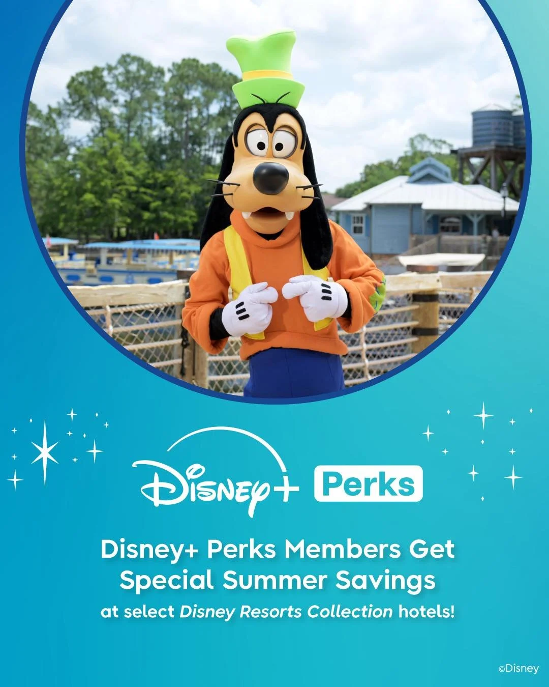 Special summer savings!

Disney+ Perks members get Summer Savings at Walt Disney World&reg; Resort with great rates on rooms*&mdash;starting from $99 per night, plus tax at Disney&rsquo;s All-Star Sports Resort. Plus, other great rates at select Disn