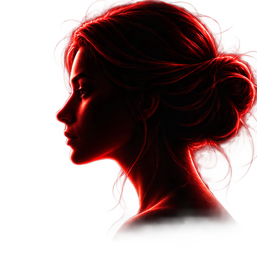 Side profile of a woman with illuminated hair, highlighting her facial features against a dark background with red lighting.