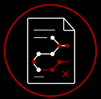 Illustration of a document with a chemical or molecular structure diagram, encircled by a red border on a black background.