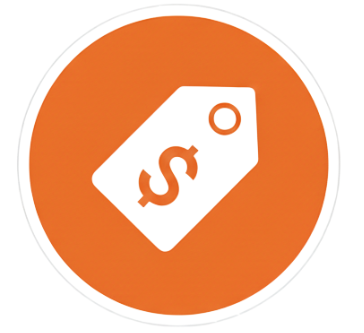 Price tag icon with a dollar sign in the center on an orange background