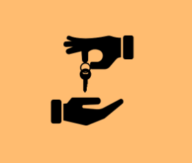 Graphic of a hand passing a set of keys to another hand.
