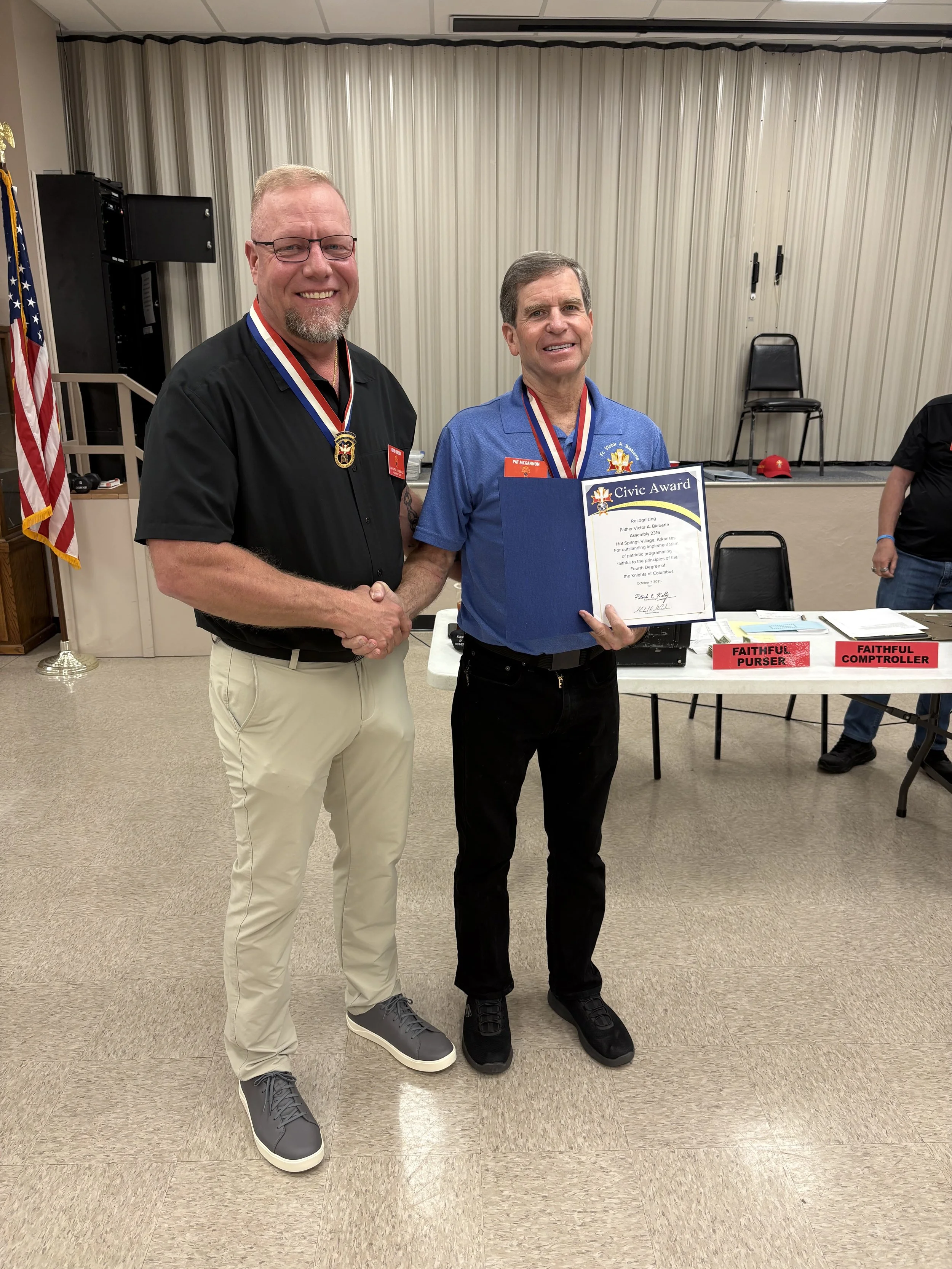 Assembly 2316 Award and Thanks to Sir Knights Pat McGannon and Billy Peek