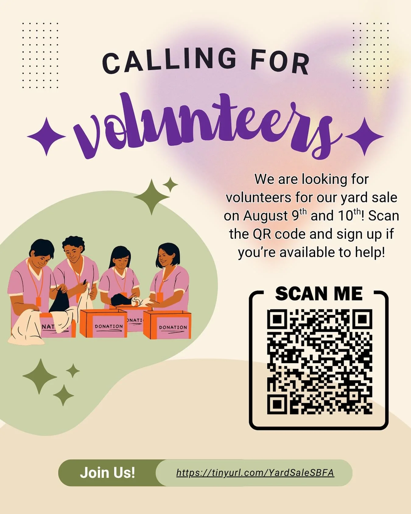 Volunteers needed! Please sign up via the QR code or the link on the post &mdash; or share with a friend and show up together! #WeSupportUs #StandInSolidarity #YardSale #Gardena